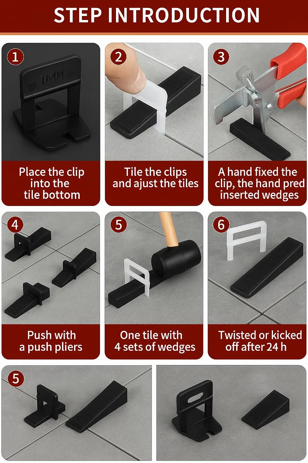 Kit Livellamento Piastrelle 1250 Pezzi - Made in Italy - 250 Cunei e 1000 Distanziatori 1mm - Sistema Autolivellante per Piastrelle da Pavimento e Parete -