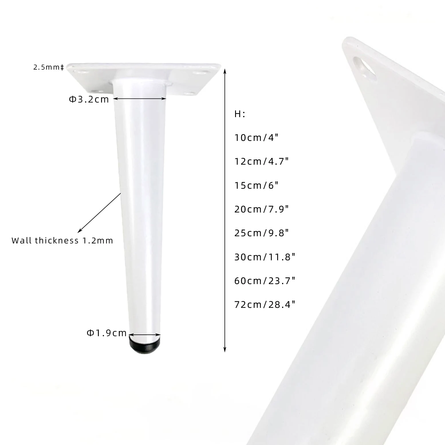Generico Gambe per Mobili Piedini per Tavolo in Metallo da 30 cm 4 Pezzi Supporto in Ferro Bianco Vernice Spray Piedini per Divano Altezza: 10-72 cm Piedini per Mobile da 30 cm/11,8"