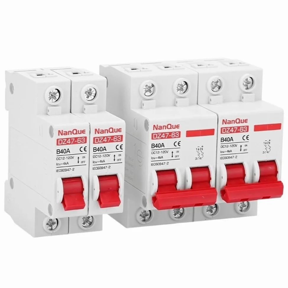 Interruttore Magnetotermico DC MCB 12V 24V 48V 60V 110V Circuit Breaker Batteria Protezione Interruttore Positivo Negativo Cortocircuito 2P 10A 20A 50A 100A 125A 150A(2P-2P,125A)