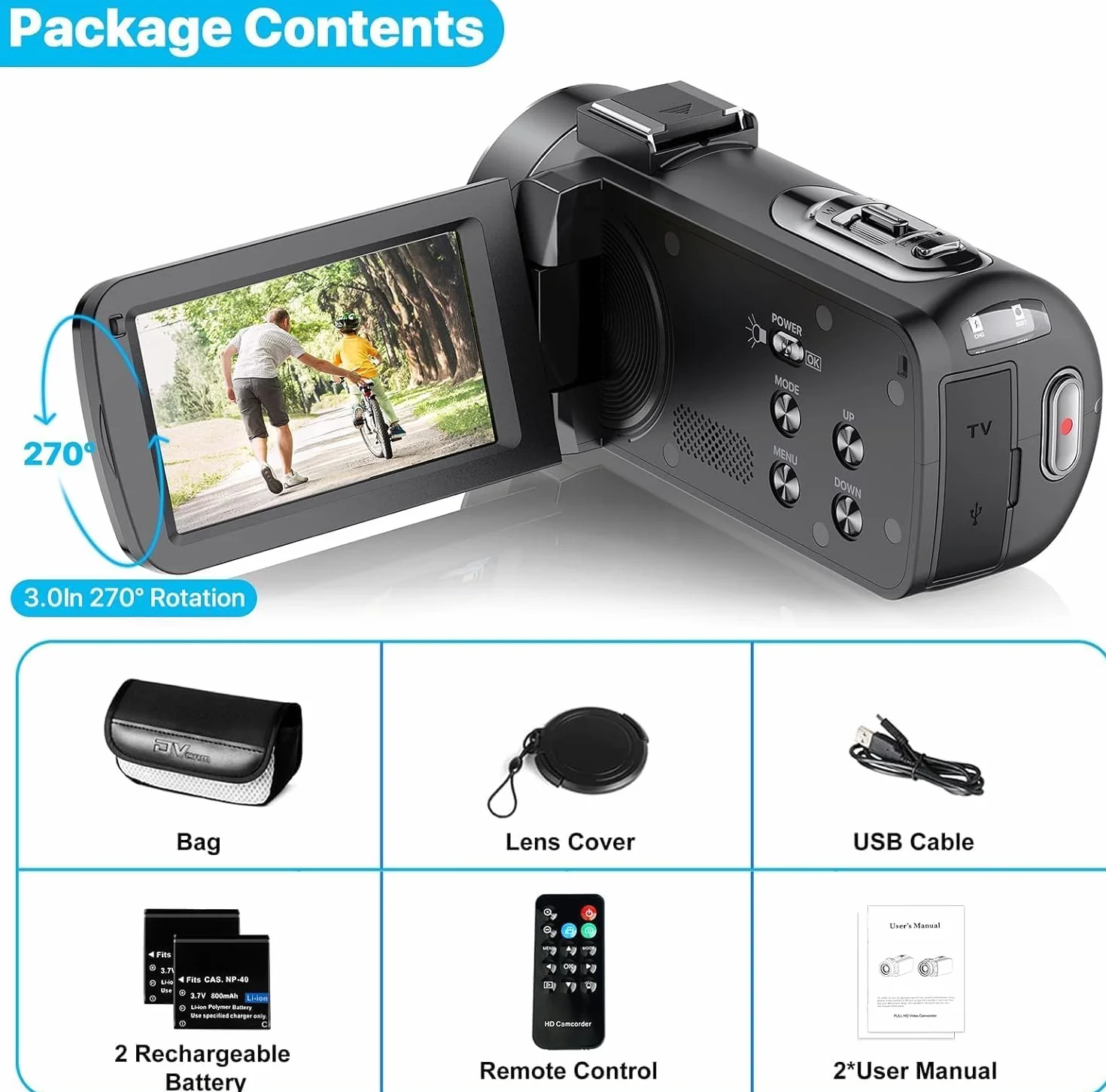 IXNAIQY Videocamera Digitale 1080P Camcorder FHD 30FPS 36MP Vlogging Camera per Youtube IR Visione Notturna, 16X Zoom Digitale, 3.0" IPS Schermo Video Camera con Telecomando 2 Batterie