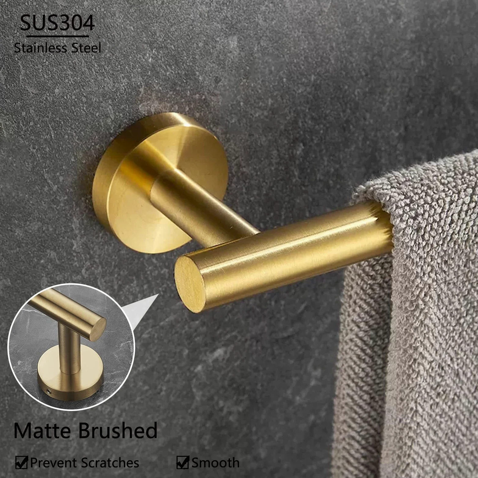 Portasciugamani Singolo, Portasciugamani Rotondo in Acciaio Inossidabile SUS 304, Portasciugamani A Parete, Portasciugamani Dorato per Cucina Bagno, 30cm-89cm Opzionale (Dimensioni : 50cm)