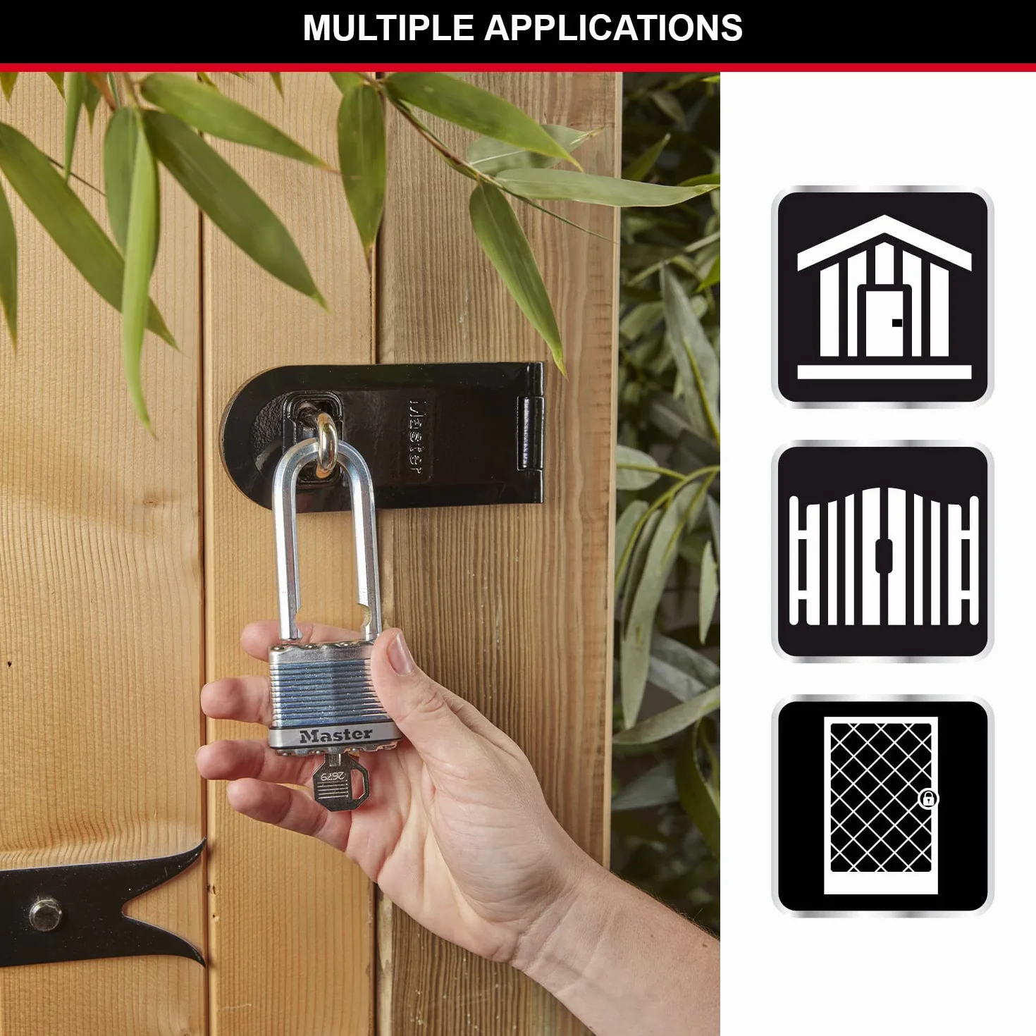 MASTER LOCK Lucchetto ad Alta Sicurezza [Chiave] [Acciaio Laminato] [Esterno] [Archetto L] M5EURDLH - Ideale per Portali, Garage, Lunghezza Archetto,Sconto