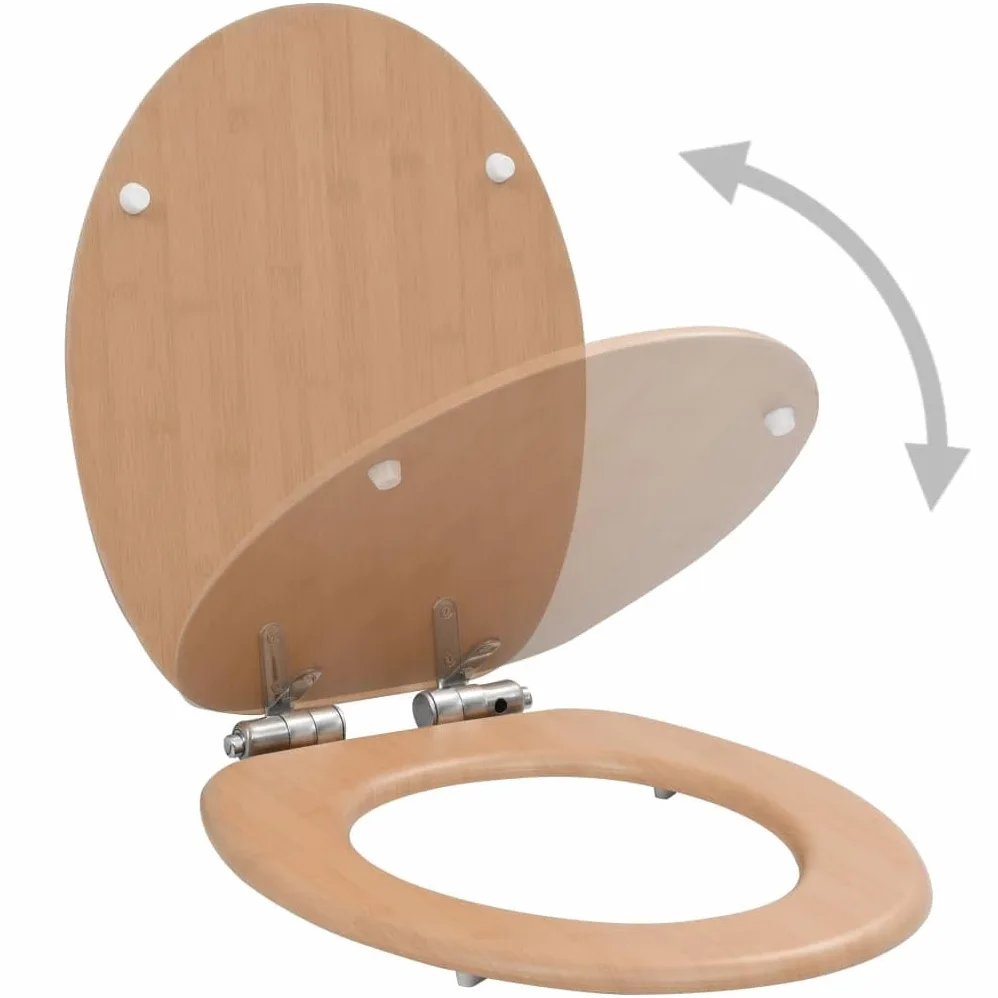 Set di 2 sedili WC sedile WC bagno casa interno bagno MDF coperchio chiusura morbida bambù 02_0002962