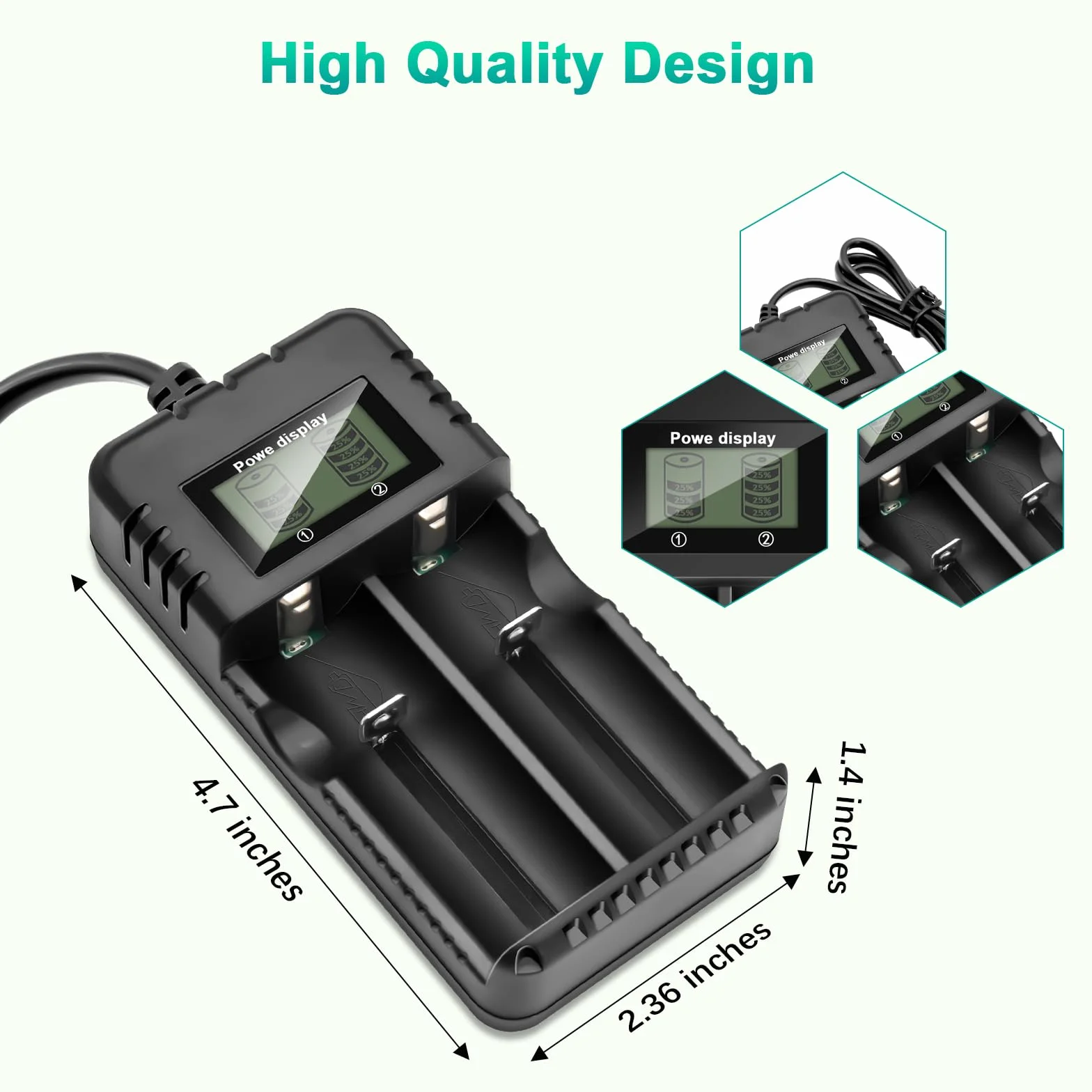 Caricabatterie agli Ioni di Litio a 2 Slot, LCD Caricabatterie Ricarica Rapida Intelligente per una Varietà di Batterie agli Ioni di Litio da 3,7 V, 26650/18650/14500/16340 (Small)