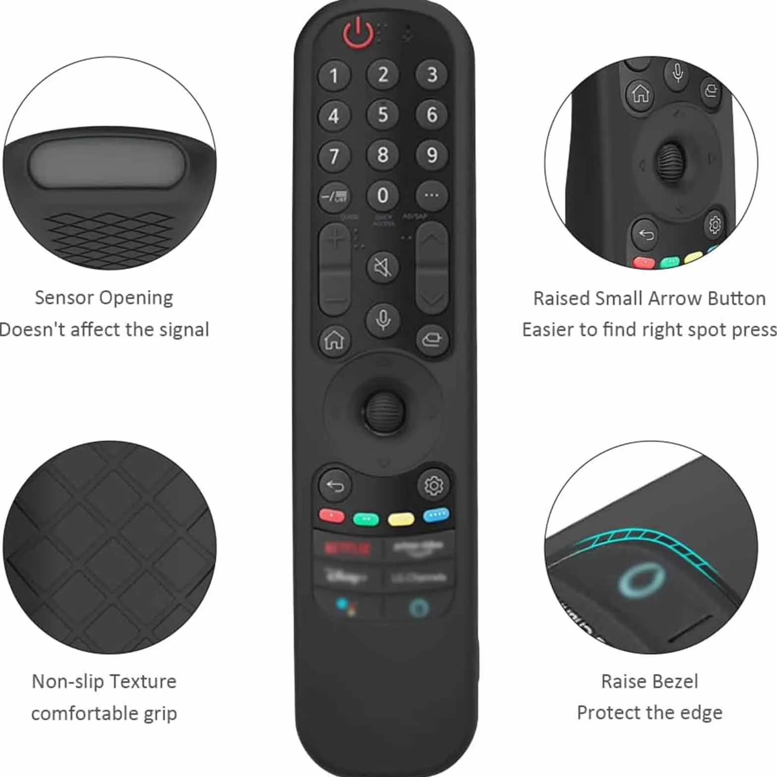 Custodia in Silicone per Telecomando LG AN-MR21GA AN-MR21GC MR22GA MR22GN MR23GA MR24GA, Cover telecomando LG antiurto, lavabile, Cover Telecomando per LG Magic 2021/2022/2023/2024 (Nero)