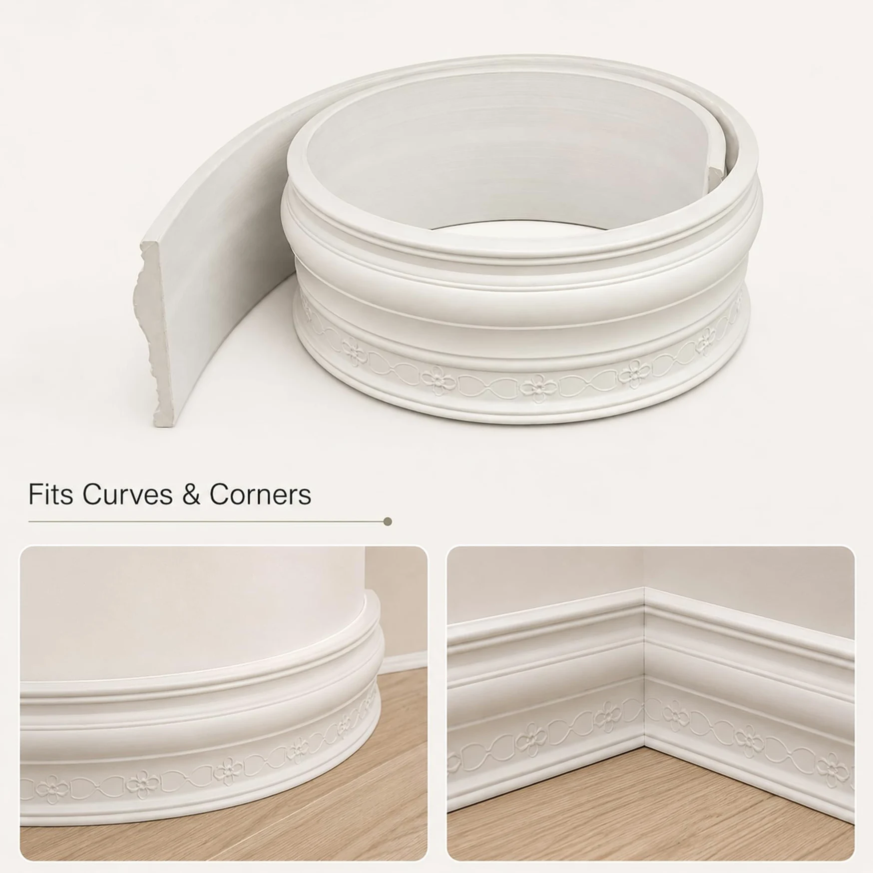 Modanatura Adesiva per Pareti Modanature in PVC Decorative Flessibile per DIY Specchi Porta Armadi, Bianco W 8cm,L 1m