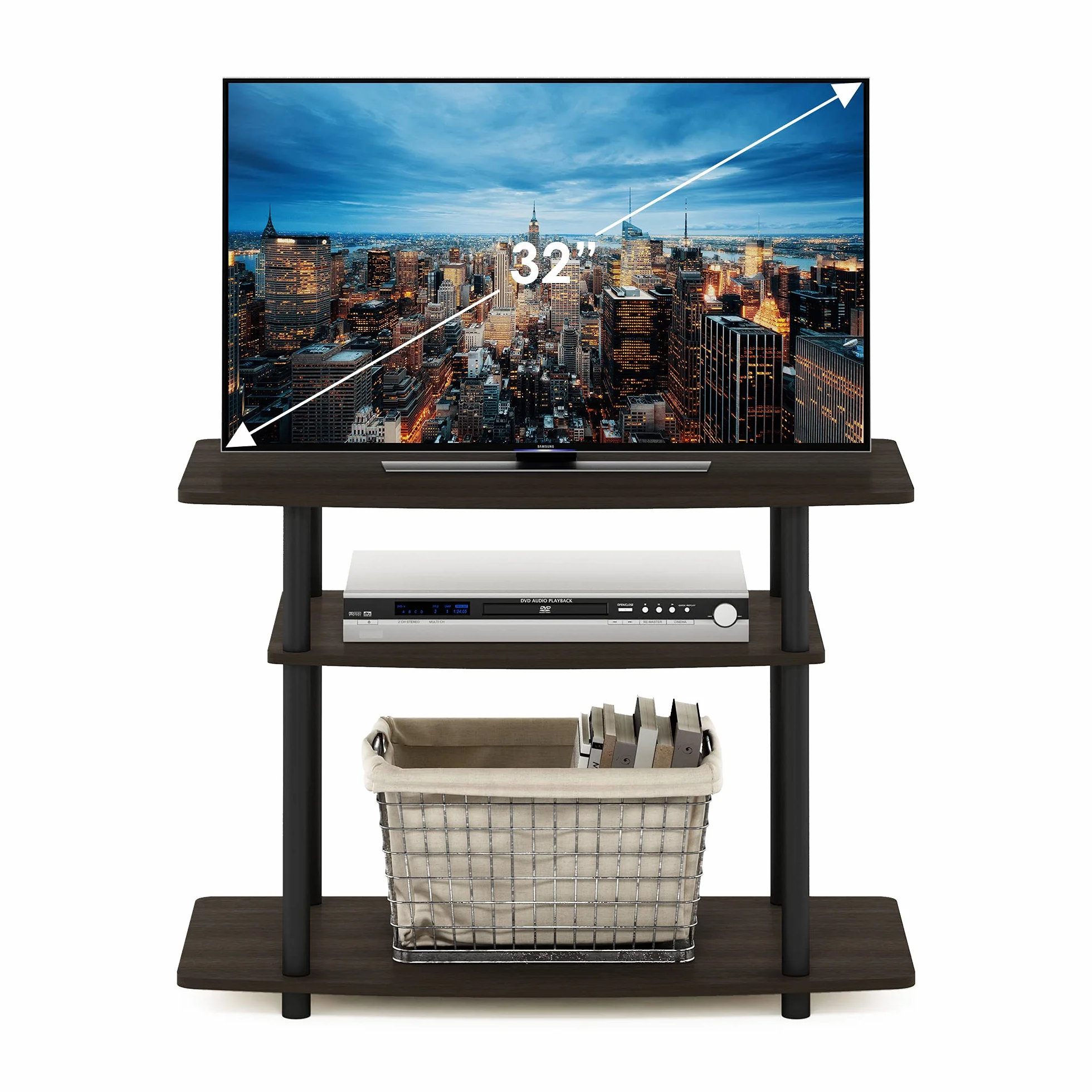Furinno Supporti TV Senza Attrezzi, Dark Brown/Black, 3-Tier
