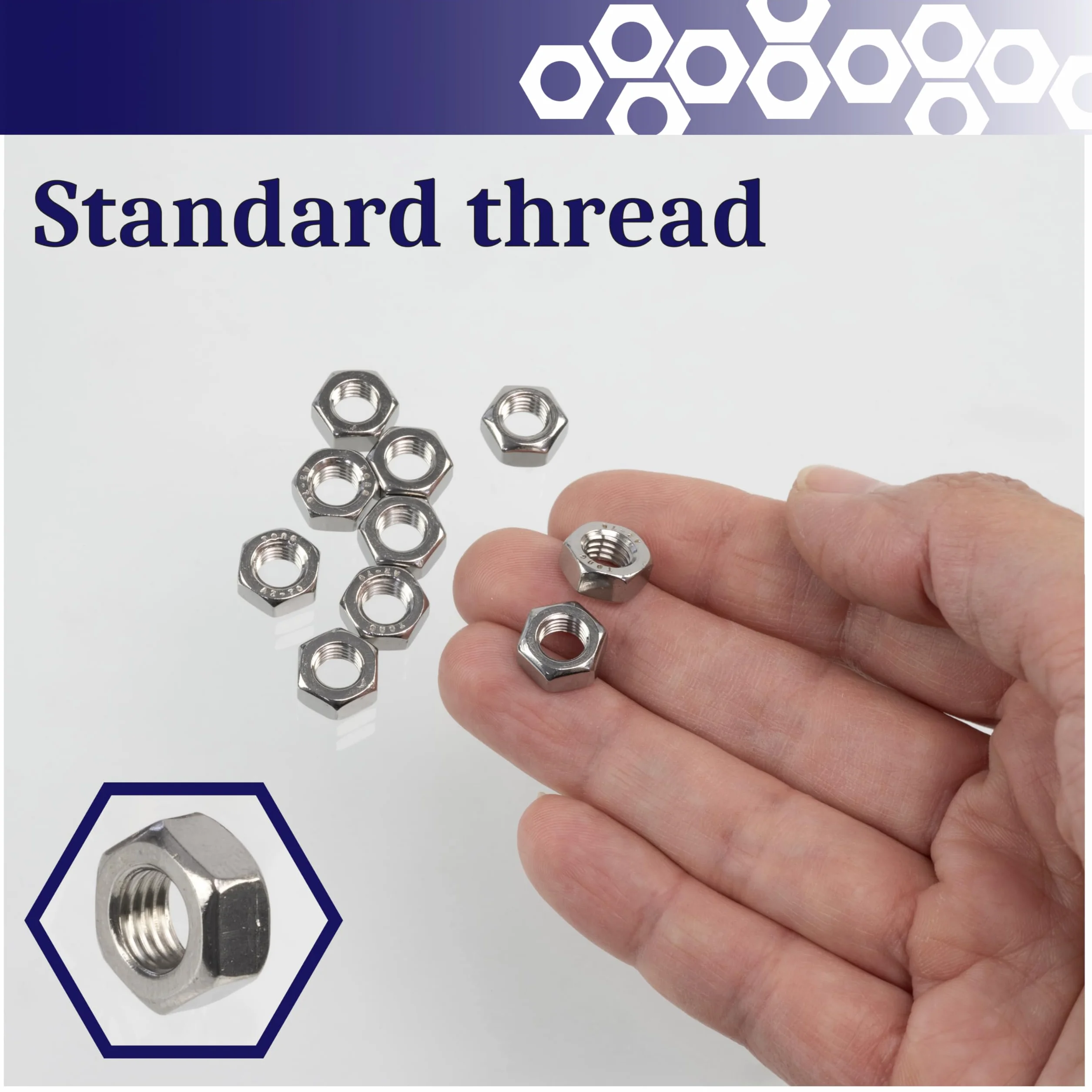 AERZETIX Set di 10 Dadi esagonali M7x1mm a 6 lati in acciaio inossidabile argento