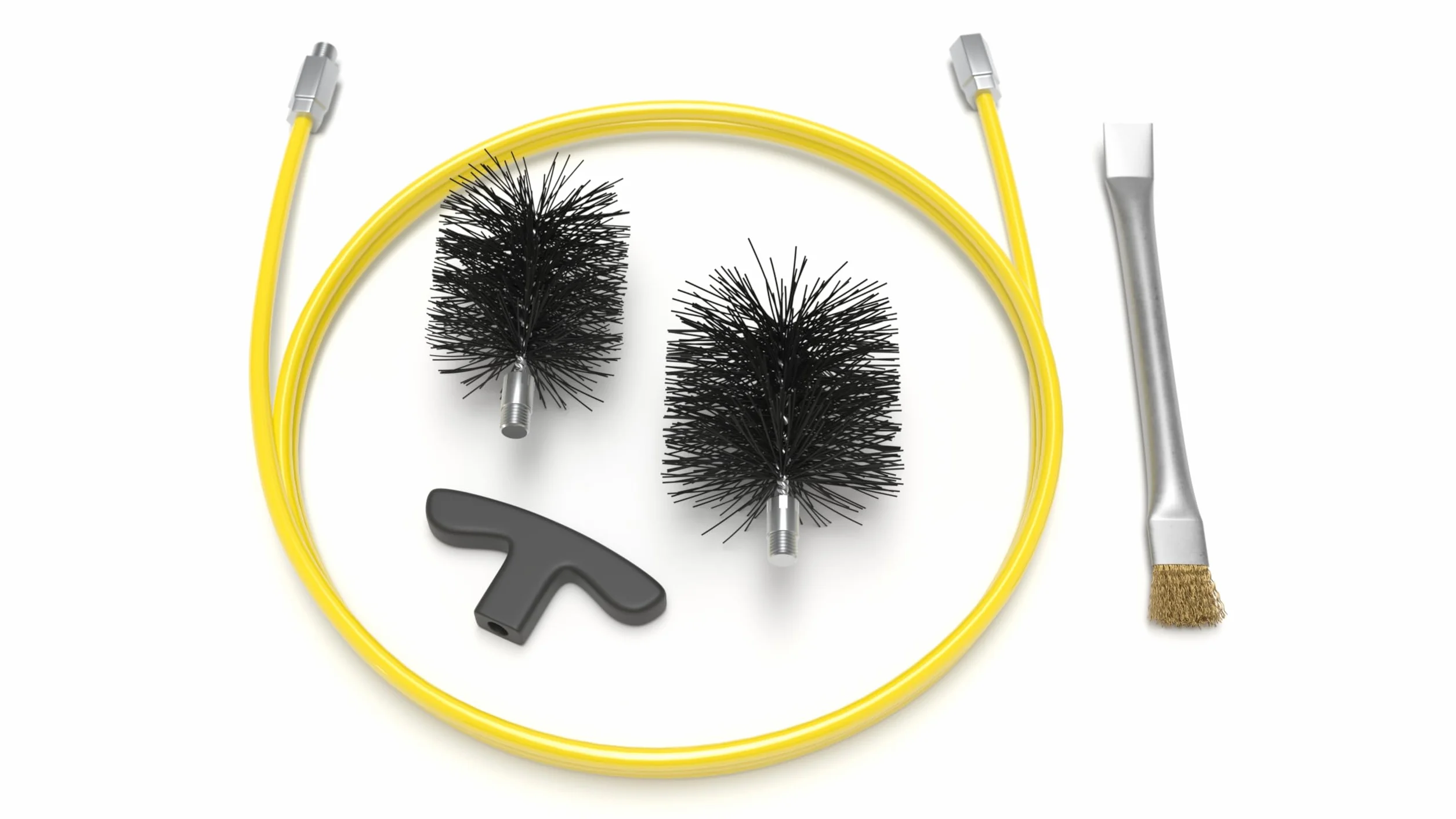 HANSA Kit di pulizia per stufa a pellet e camino, prolunga 3 metri, 2 spazzole in nylon, spazzola multiuso e manico