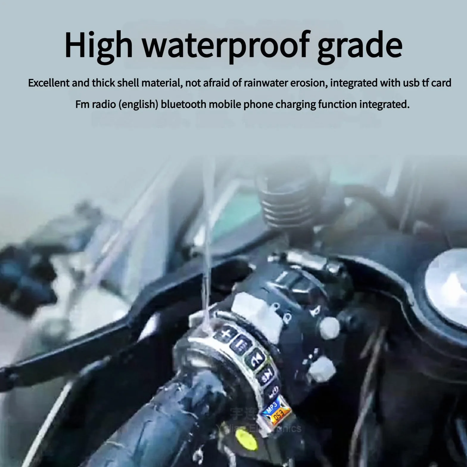 Altoparlante Stereo per Moto Bluetooth Impermeabile con Supporto per Manubrio. Supporta Bluetooth, Riproduzione da Scheda TF e Ricarica USB per telefoni cellulari