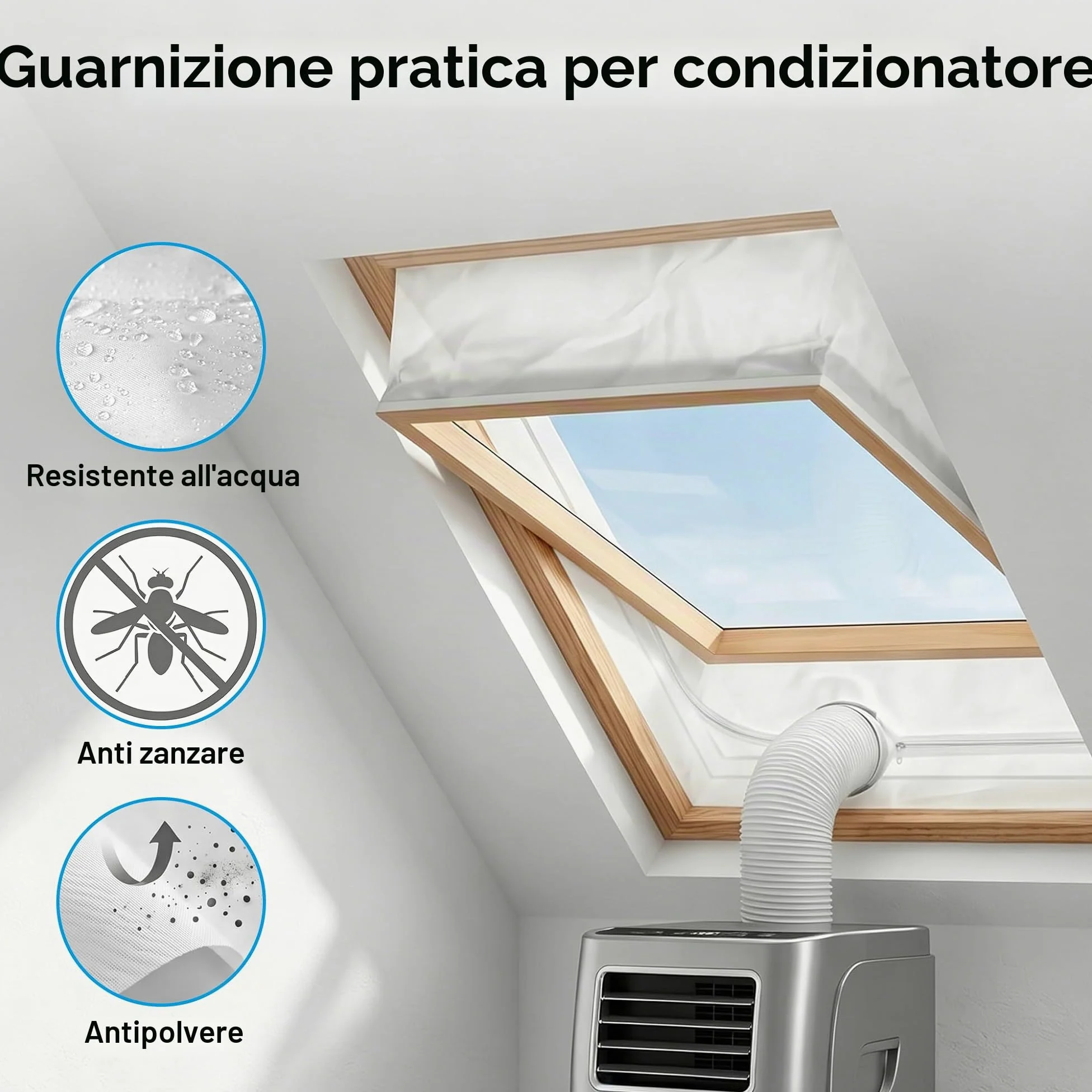 Guarnizione Finestre per Condizionatore Portatile Adesivo con Cerniera 3m | Tenda per Climatizzatore Anti-Scivolo Lavabile