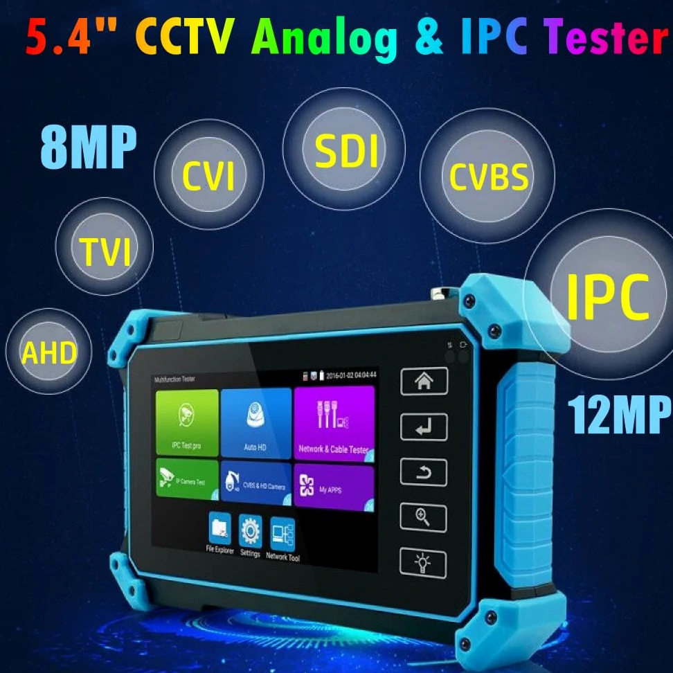 5.4" CCTV IPC Tester IPC5200 Strumento di Test a Macchina Fotografica 8MP AHD CVI TVI Tester a Macchina Fotografica VGA PTZ Poe UTP Tester del Cavo di Rete CCTV(IPC-5100C Plus)