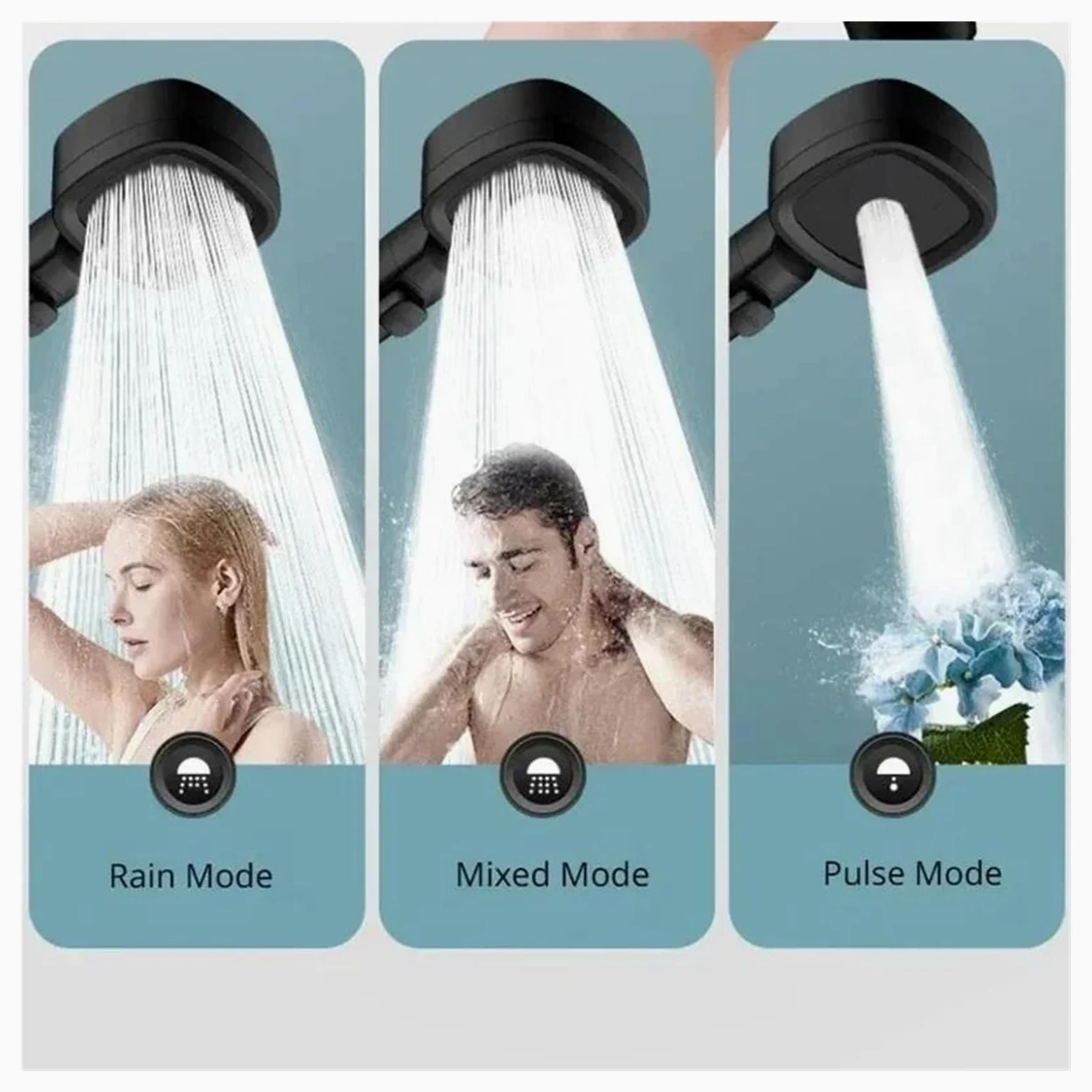 Soffione doccia ad alta pressione con risparmio idrico, 3 modalità di soffione doccia, arresto acqua con un solo tasto regolabile(Black with hose)