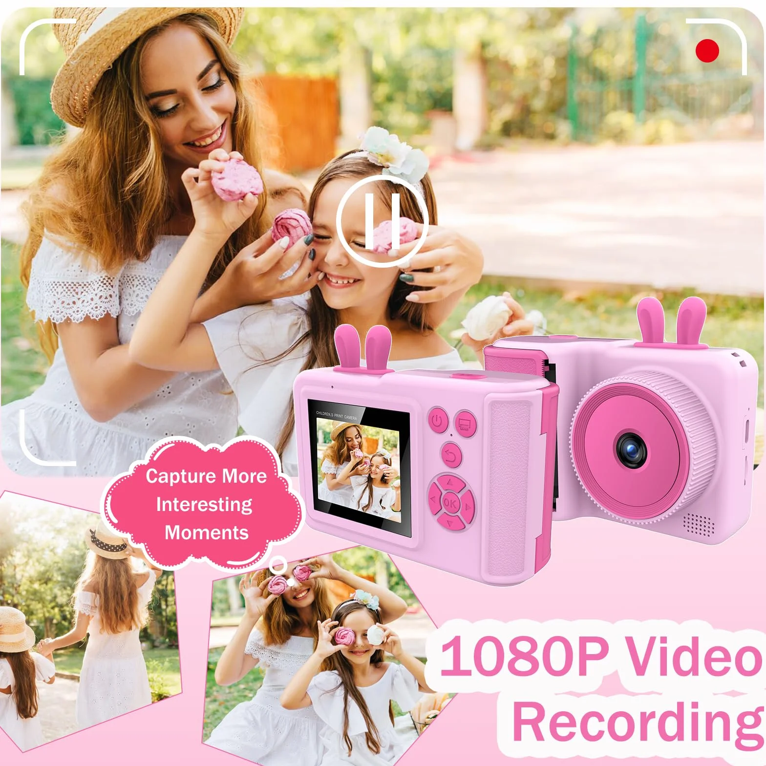 YINOCHE Fotocamera per bambini, stampa istantanea, fotocamera per bambini con foto stampabili, giocattoli per bambini dai 3 ai 14 anni, fotocamera digitale, regalo di compleanno per ragazze (rosa)