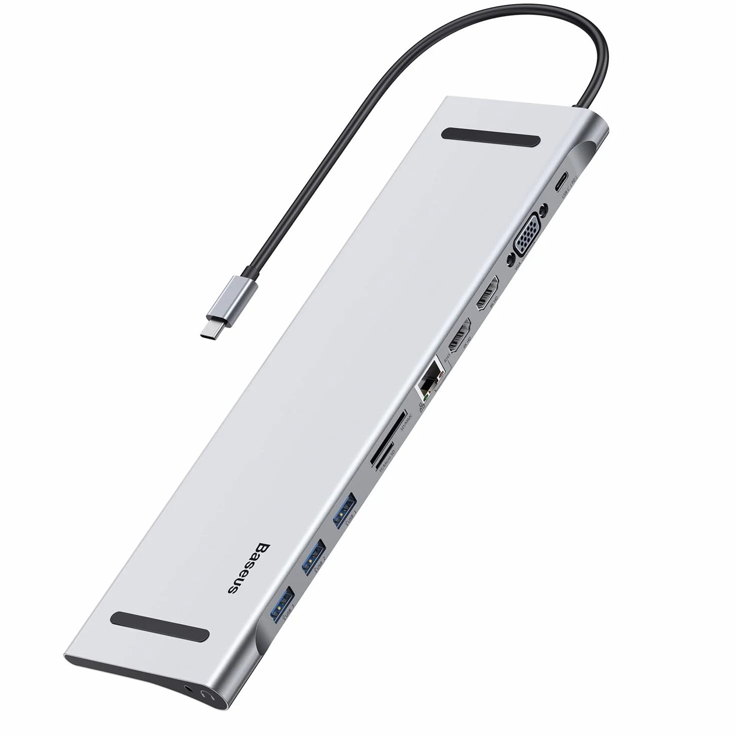 Baseus Docking Station 11 in 1 USB C, Hub USB C con triplo display con 2x HDMI 4K, 3x USB 3.0, Alimentatore di tipo C, VGA, Lettore di schede SD/TF, Ethernet, Audio da 3,5 mm, per MacBook Pro/Air
