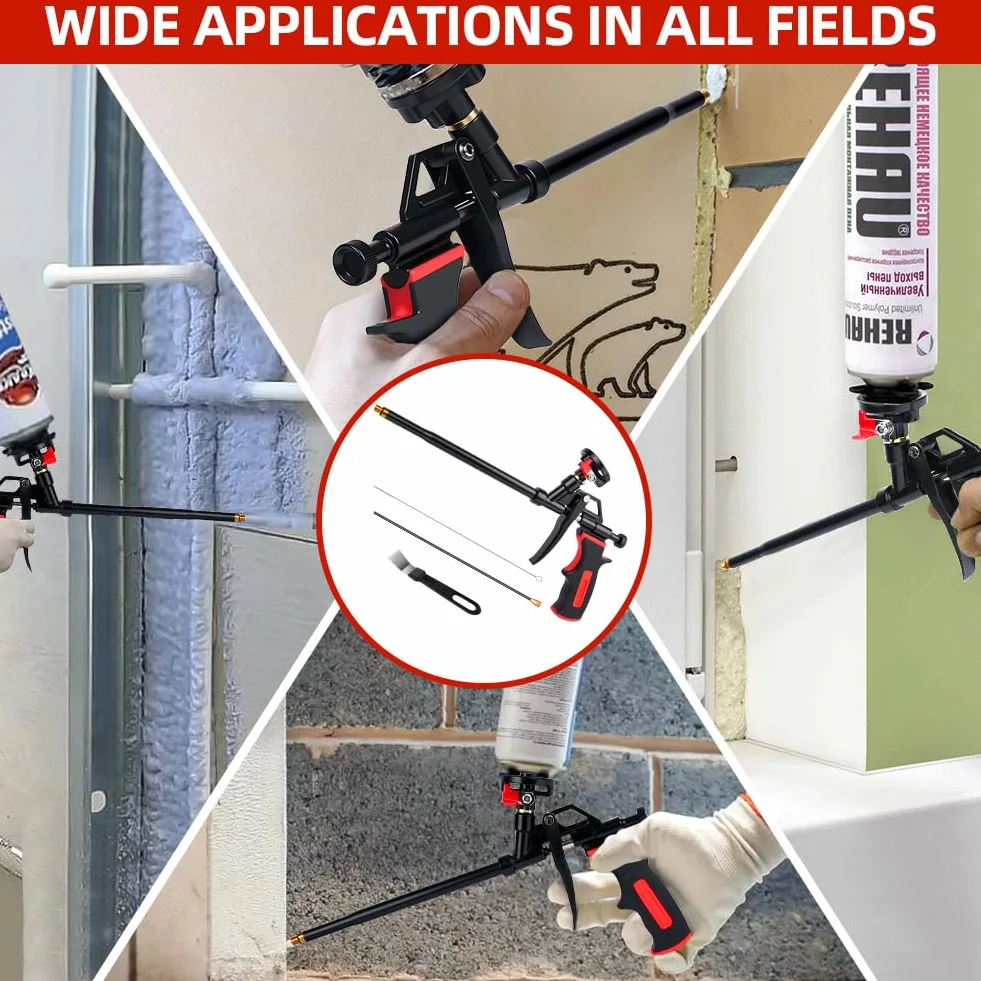 Flintronic Pistola per Schiuma, Pistola per Schiuma Estensibile 64cm, Pistola per Schiuma Poliuretanica Con Spatola Pennello di Paglia, per Calafataggio, Isolamento, Riempimento, Progetti fai-da-te