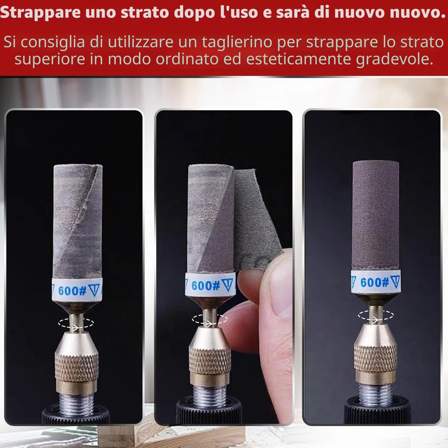 Pezzi Tamburi Abrasivi Manicotti Dremel 180/240/600/1000/1500/2000 Grana 3 mm Legno Levigatura Lucidatura