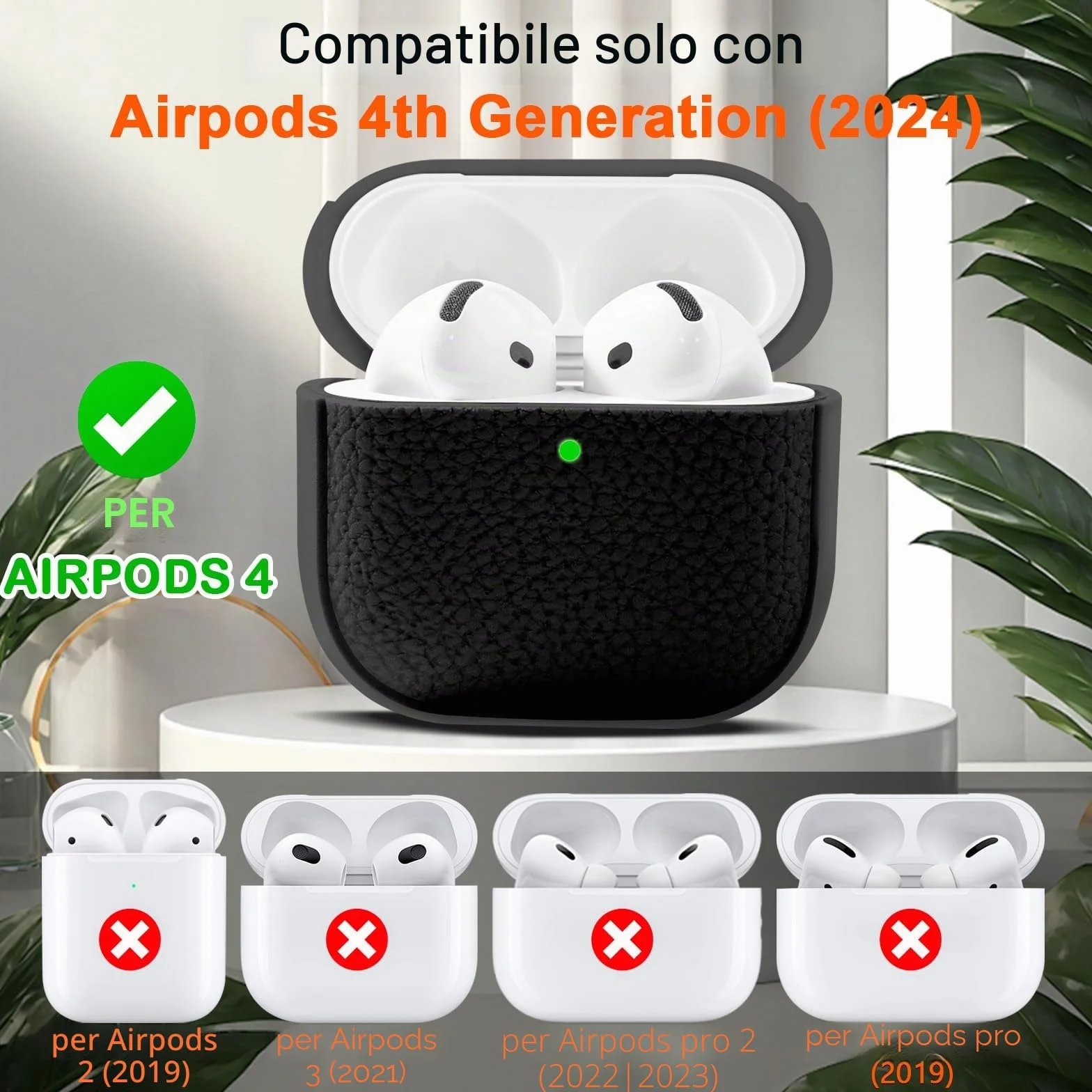 Teyomi Cover compatibile con Airpods 4, TPU Airpods 4 Cover con Cordino, Custodia Protettiva Progettazione della trama per AirPods 4 Generazione Case, Supporto ricarica wireless [Nero]