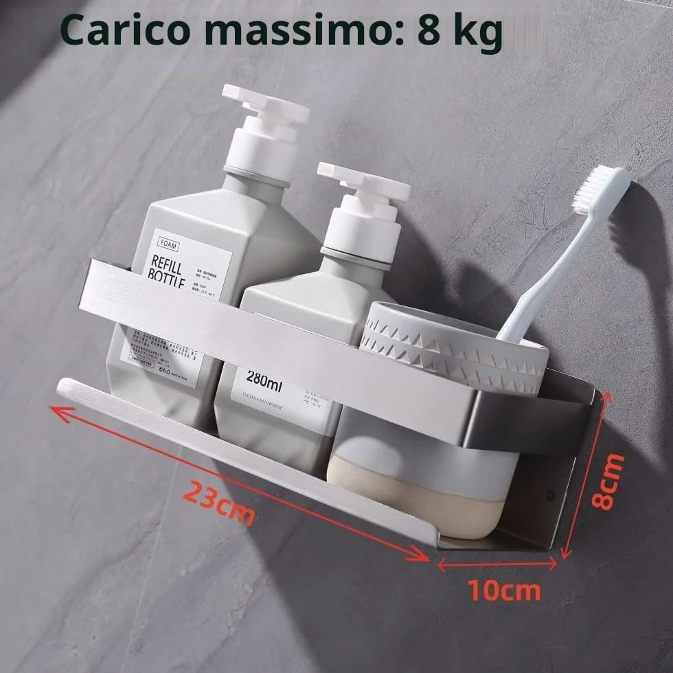 Mensola da Doccia Senza Foratura SUS304 Acciaio Inossidabile Nichel Spazzolato 23CM