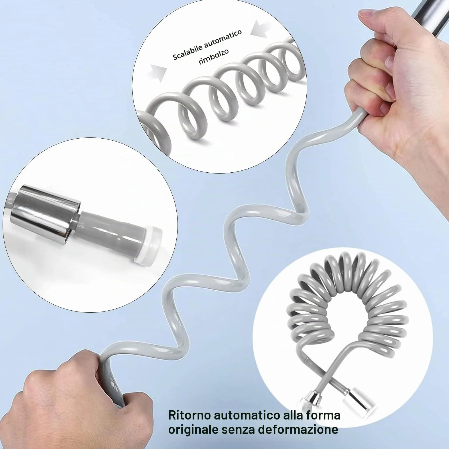 Tubo doccia telescopico 3m con set doccetta bidet, nastro adesivo per spruzzatore