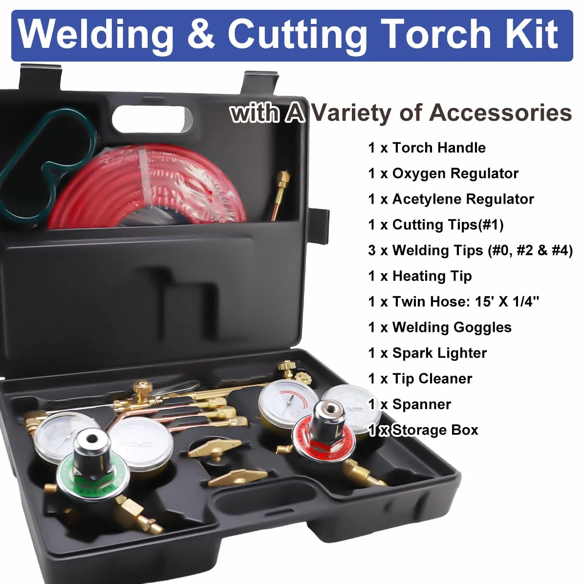 Set di torce da taglio Oxy Acetilene, kit saldatura con punta riscaldante, regolatore ossigeno e acetilene, occhiali saldatura doppio tubo gas