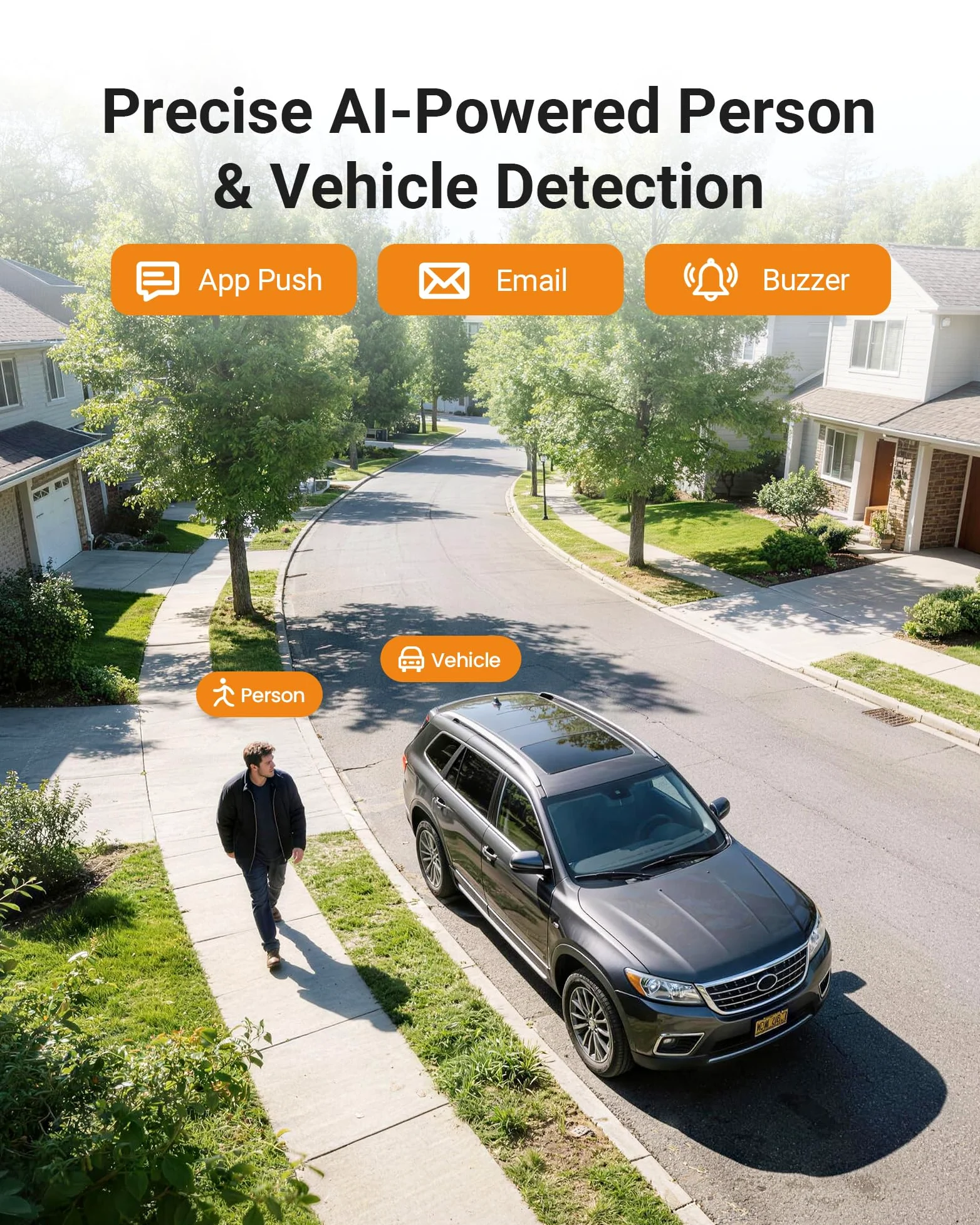 Anlapus 1080P Sistema di Sorveglianza Esterno 8CH Videoregistratore DVR con 4 Videocamere di Sicurezza Impermeabile, senza Disco Rigido, Visione Notturna, Allarme di Movimento | Rilevamento AI di Persone e Veicoli, Impermeabile IP66, Visione Notturna IR
