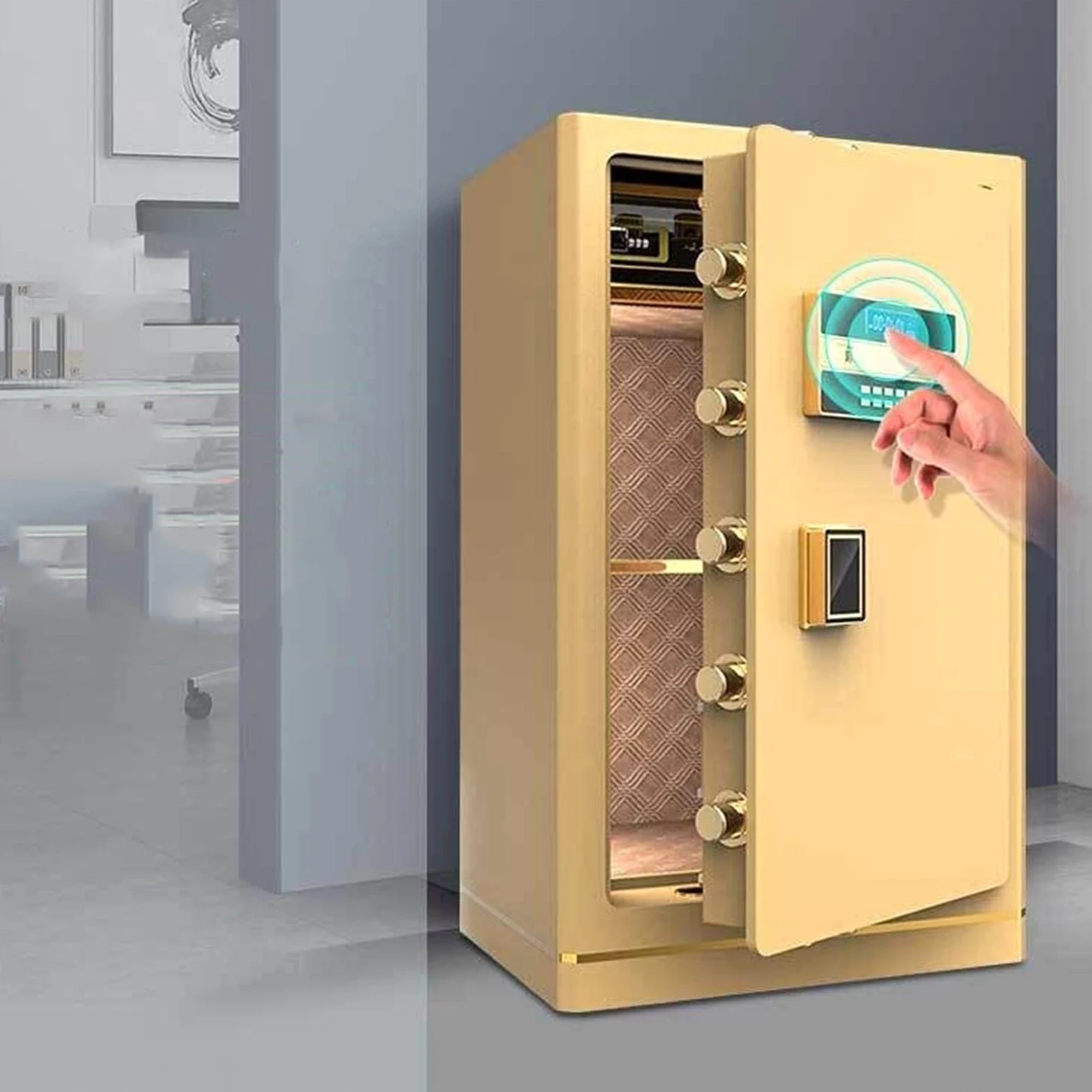 Cassetta di Sicurezza Home Office Porta singola Cassaforte for grandi spazi Cassetta di sicurezza multistrato regolabile Cassette di sicurezza con password in acciaio anti-scasso for impronte digitali