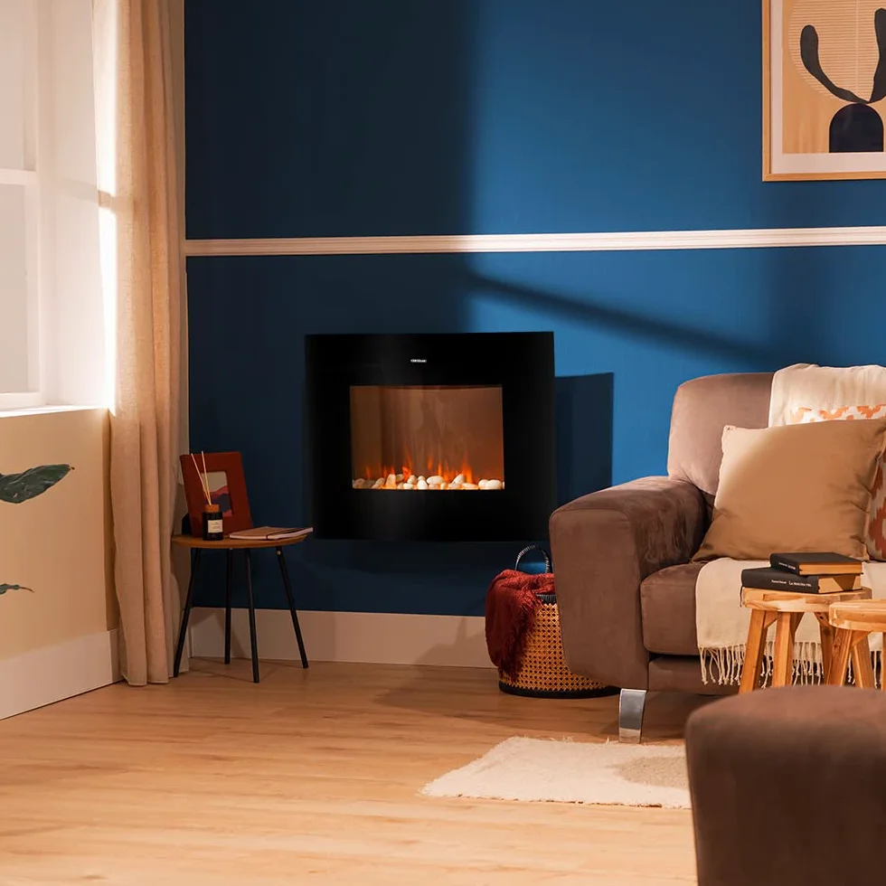 Cecotec Camino Elettrico Decorativo 35” con Telecomando e Wifi ReadyWarm 3560 Curved Flames Connected. Massima Potenza 2000W, 2 Intensità, Pannello Curvo Cristallo Temperato, Fiamma Regolabile, Timer