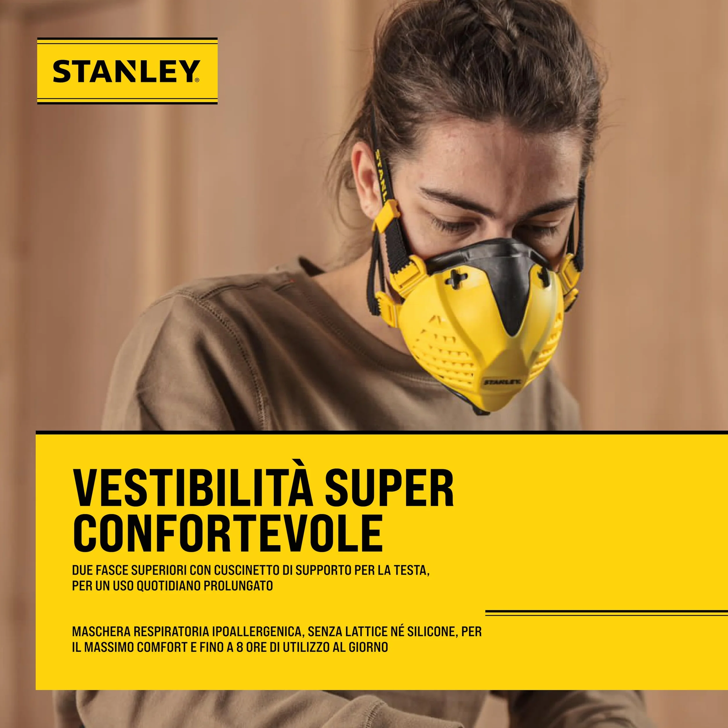 STANLEY P3 respiratore maschera anti-polvere riutilizzabile Face Fit Check filtro integrato 99,99%