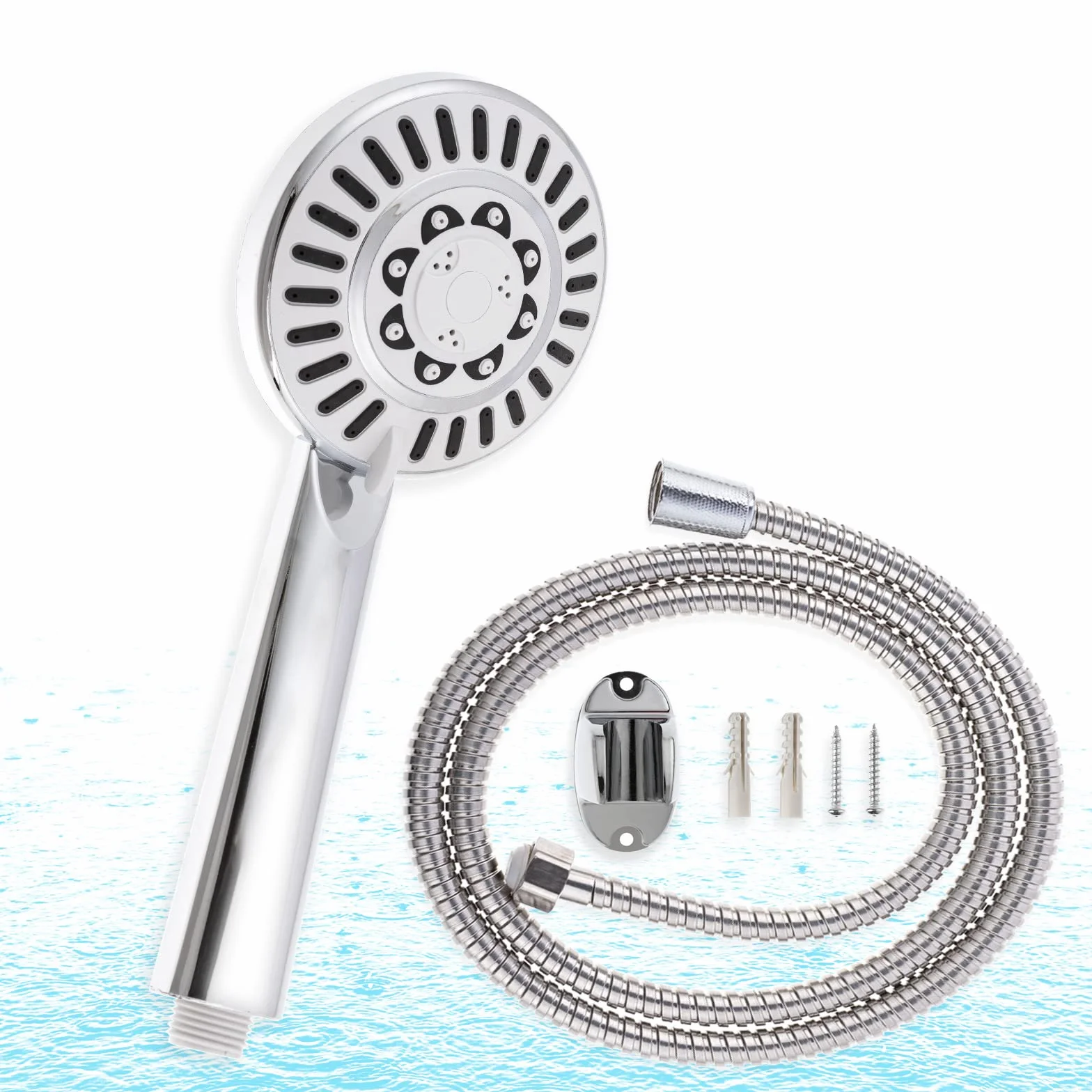 Soffione Multifunzionale+Tubo Doccia Universale 3 Modelli di Uscita,Ugello in Silicone Resistente al Calcare e Allo Sporco,Finitura Cromata,Facile da Installare e Pulire (Tre Marce-06605)