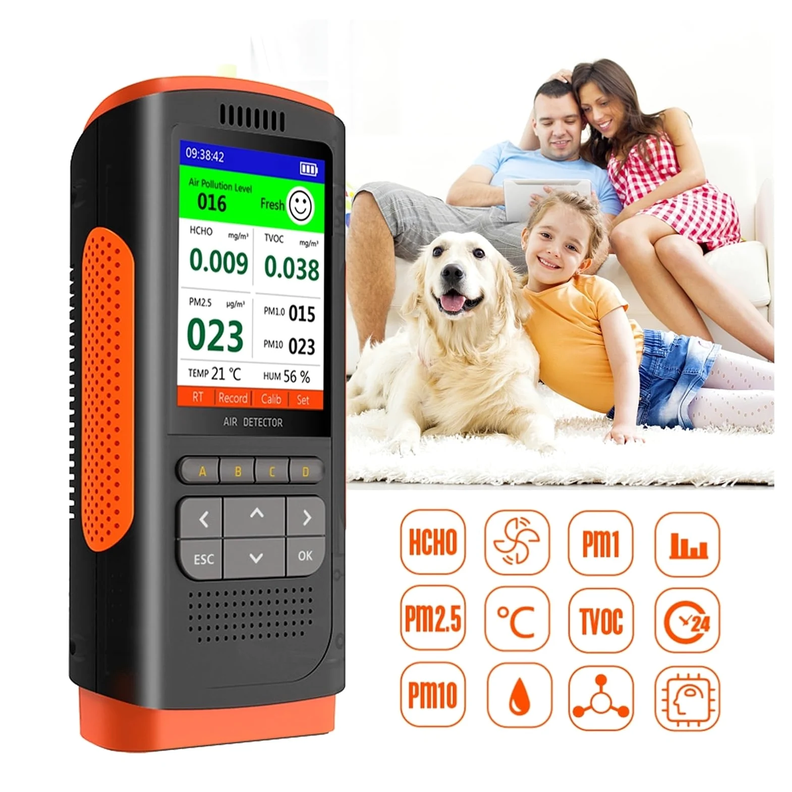 Analizzatore di CO2 Rilevatore formaldeide Monitor della qualità 'aria PM 2.5 Display portatile Inquinanti atmosferici Decorazione famiglia Per cucina e camper