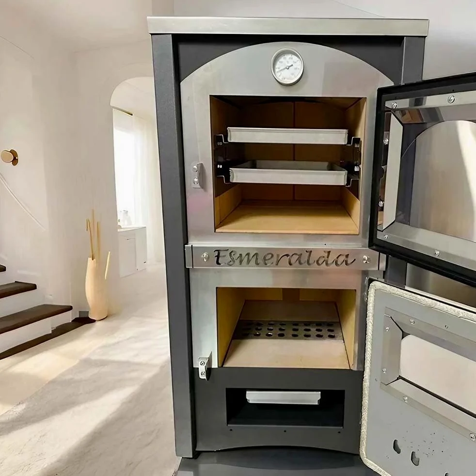 Alfonso Forni Stufa A Legna Con Forno-Esmeralda-Potenza Riscaldamento 15Kw,A Legna Economica In Acciaio Verniciato Antracite,Da Interno Con Forno In Mattoni Refrattari,Ideale Per Cucina,Made In Italy