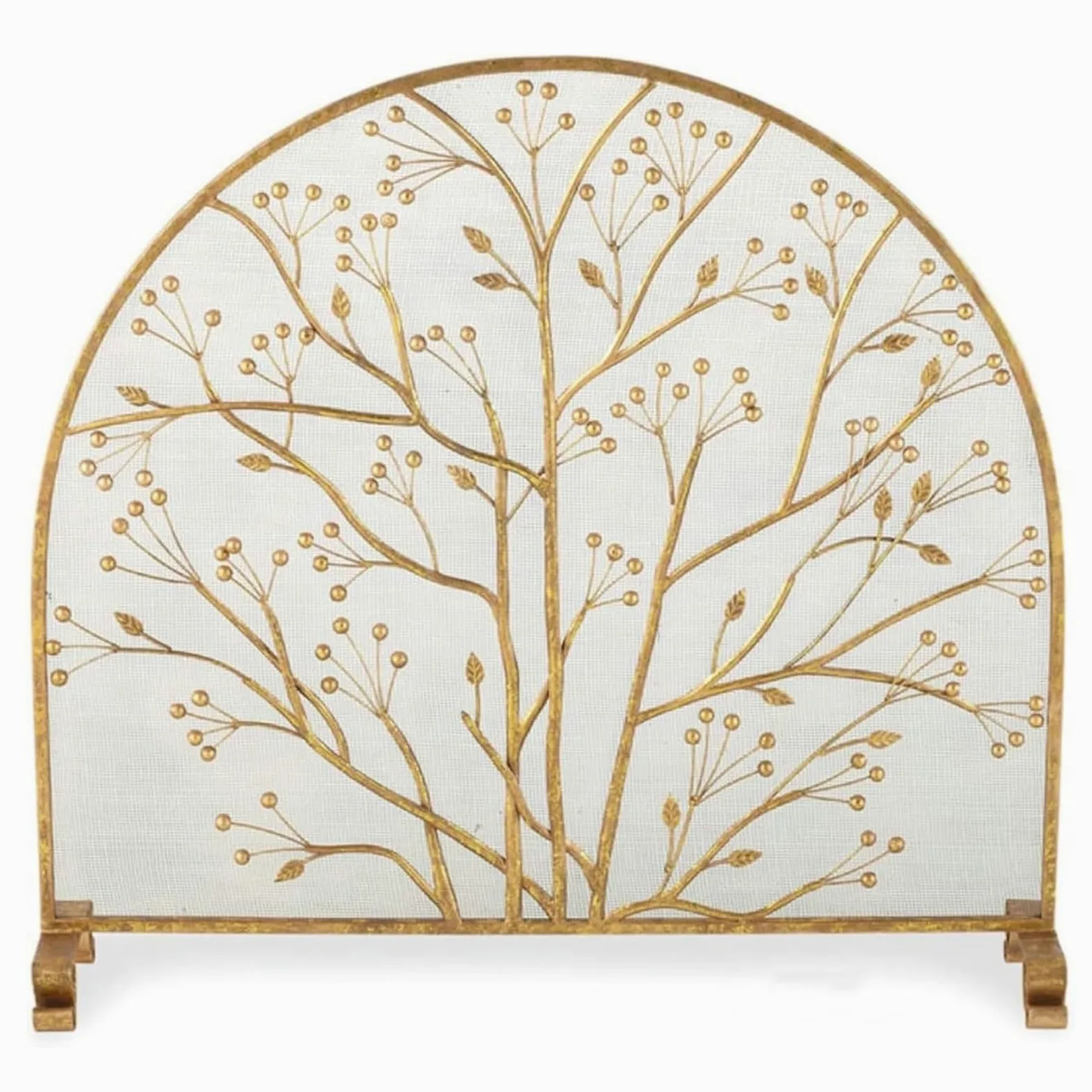 Parascintille/Griglia per Camino, 96x90x22 cm, in Ferro Battuto, Divisorio per Camino, per Arredamento Del Soggiorno(Gold)