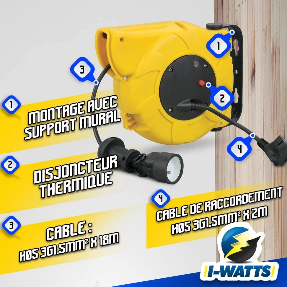 I-WATTS Avvolgitore elettrico automatico da montare a parete - 20m