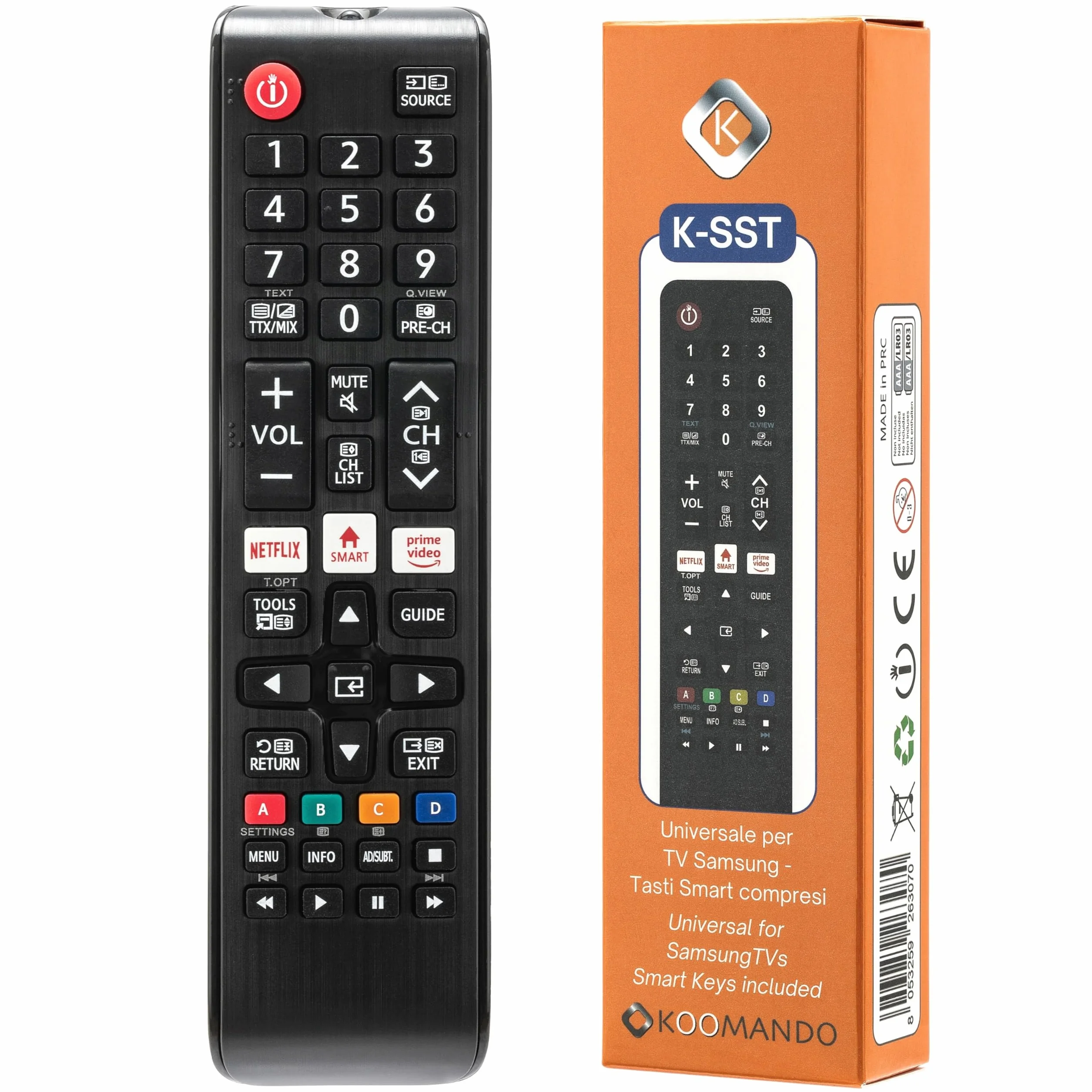 Koomando Telecomando Universale per Samsung TV LCD LED QLED UHD 4K 8K Curved HDR, Serie AA59 BN59, Pronto all'Uso senza Programmazione, Tasti Rapidi Netflix Prime Video, Compatibile Smart TV