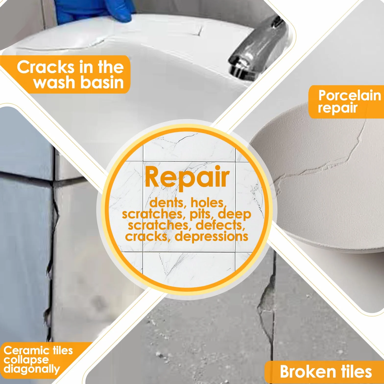 Kit Riparazione Piastrelle Gres Porcellanato Vasca da Bagno per Buchi Crepe Graffi