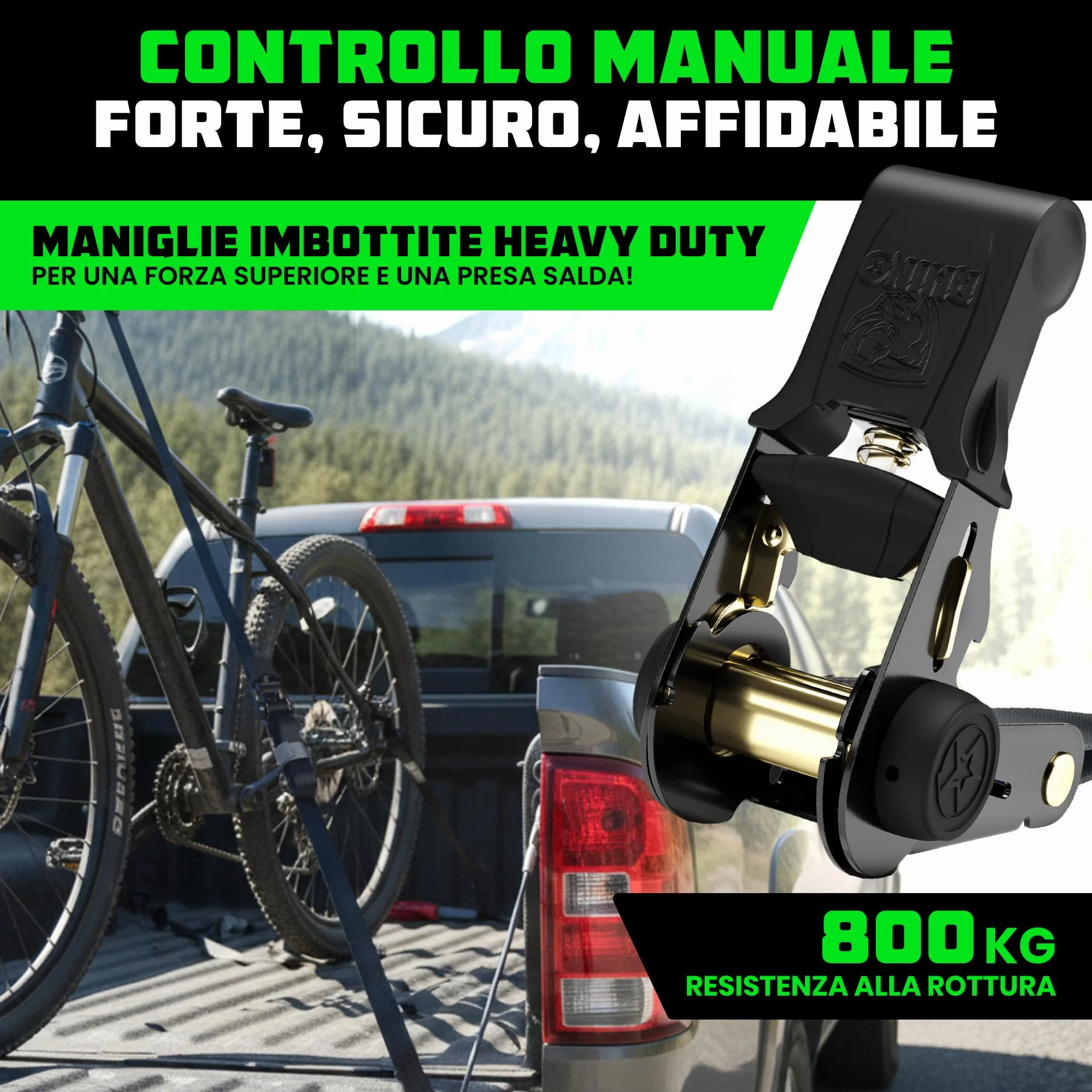 Cinghie a Cricchetto Rhino USA (4-Pack) - 2.5 cm x 4.6 m (800 kg di Resistenza alla Rottura) - Ganci a S di Sicurezza - Cinghie Premium per Camion, Carichi, Traslochi, Elettrodomestici - Nero