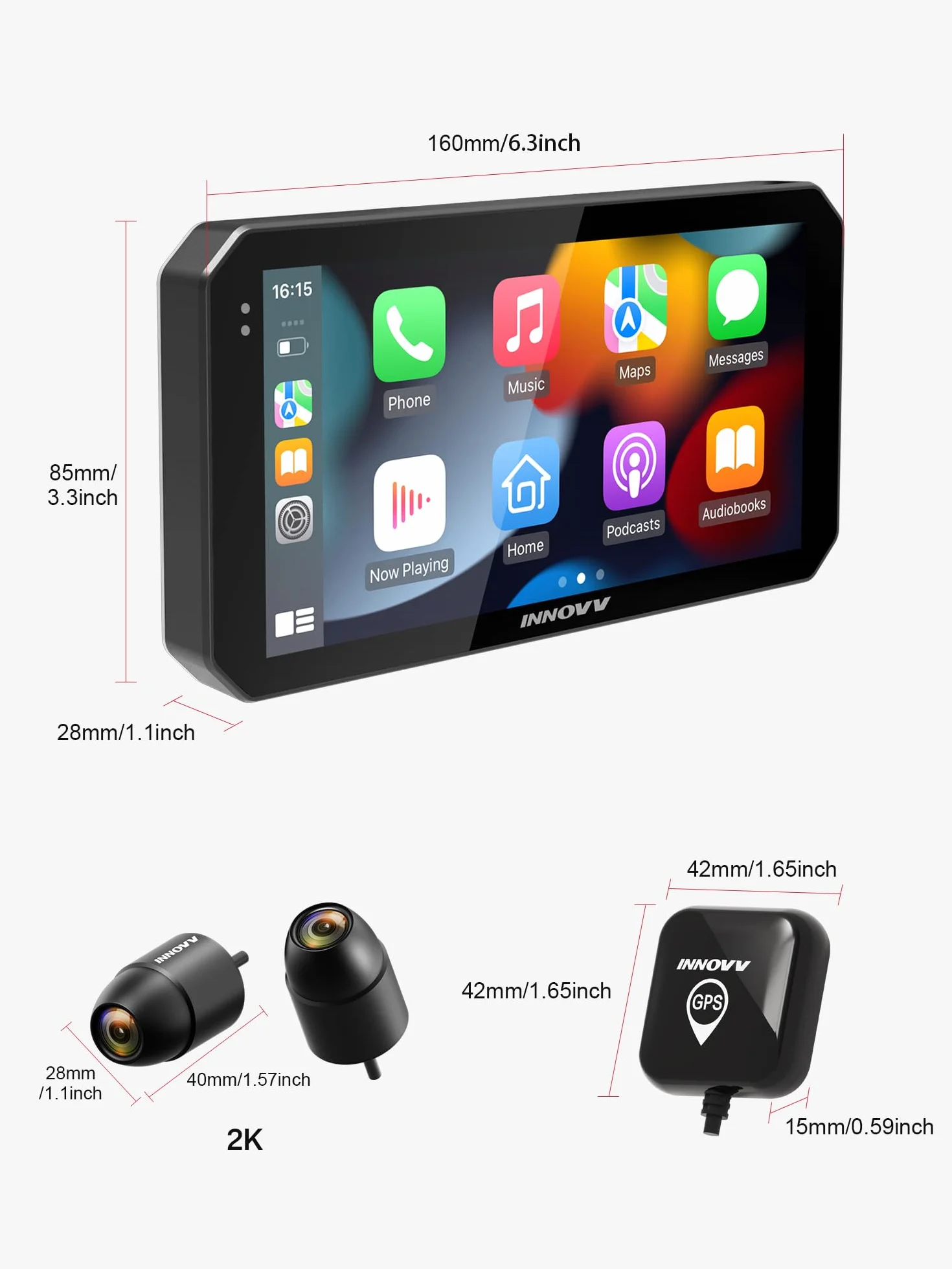 INNOVV N2 - Dash Cam per moto Carplay, touch screen da 6 pollici, supporta Android Auto e iOS, fotocamera anteriore e posteriore 2K 2K con navigazione GPS, modalità parcheggio, musica, Wi-Fi 5.8G