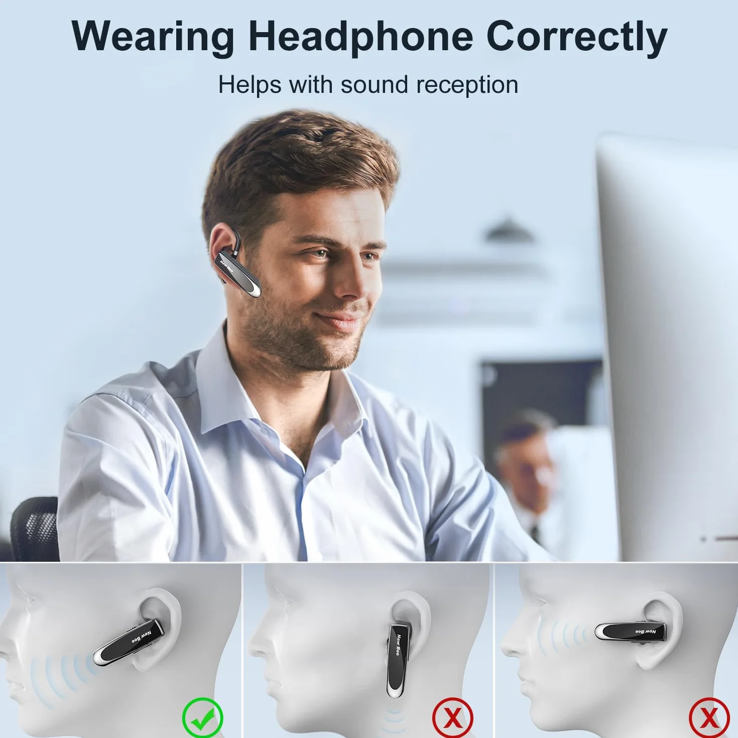 Auricolare Bluetooth Singolo 5.0 Auricolare Mani Libere New Bee Cuffia Bluetooth Mono per Huawei Samsung iPhone Cellulari Android Laptop e Altro