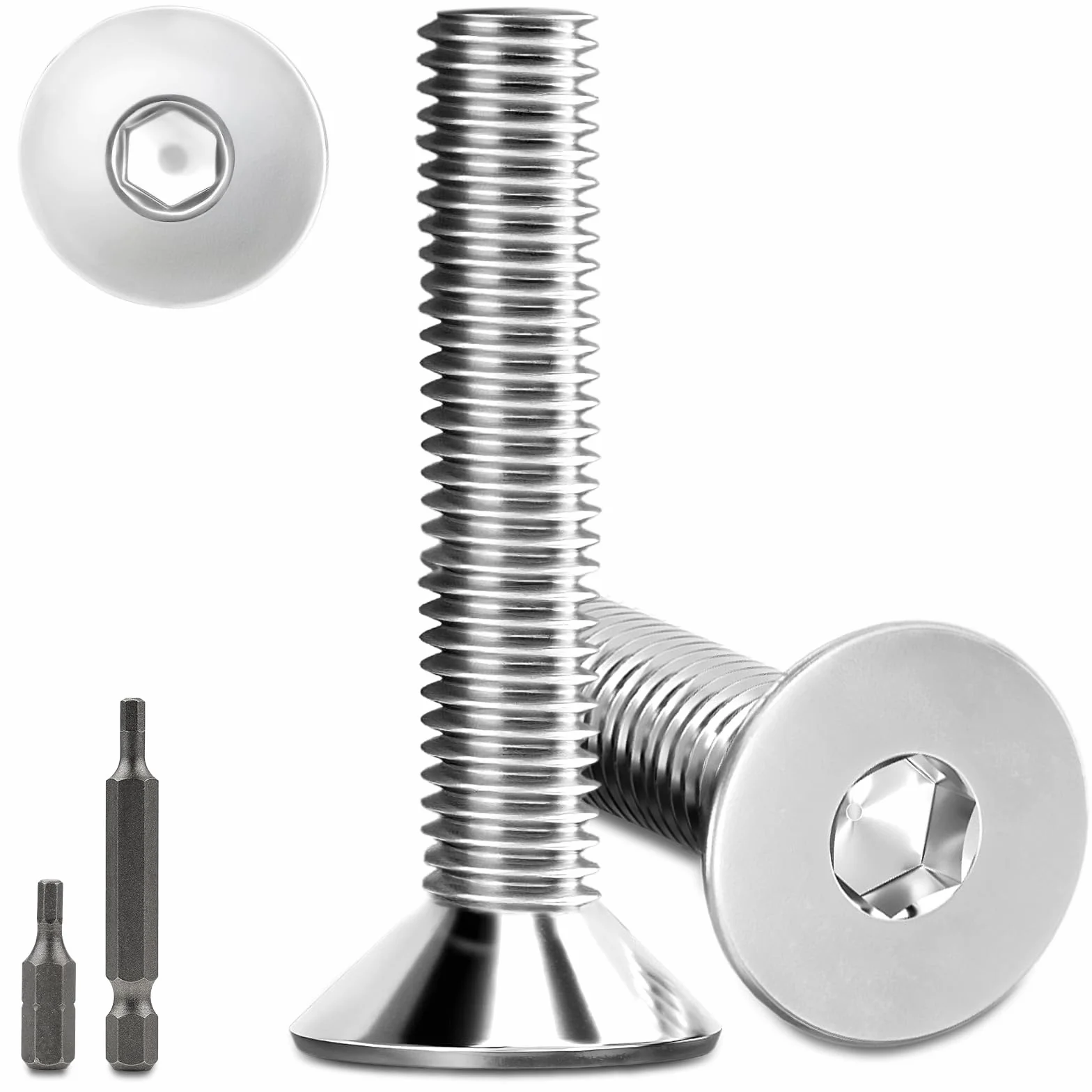 Viti a testa svasata M5 x 60 mm in acciaio inox DIN 7991 ISO 10642 (argento)
