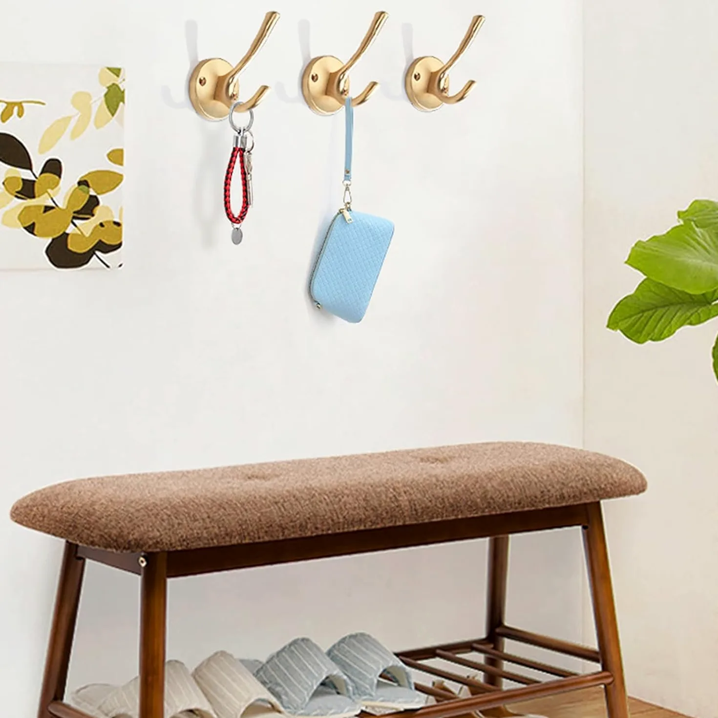 Ganci da muro, Confezione da 5 ganci appendiabiti doppi grandi e resistenti, montati a parete con viti, for accappatoio, rustici for appendere cappotti, asciugamani, cappelli, tazze, chiavi(A)