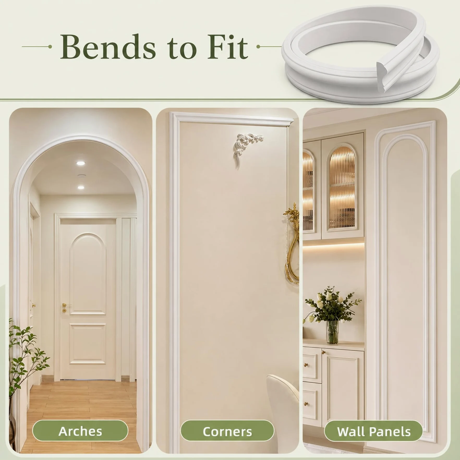 Modanature da Parete Flessibile PVC per Decorazione di Pareti Interne Soggiorno Camera da Letto, da Installare con Colla W 4cm, L 4m