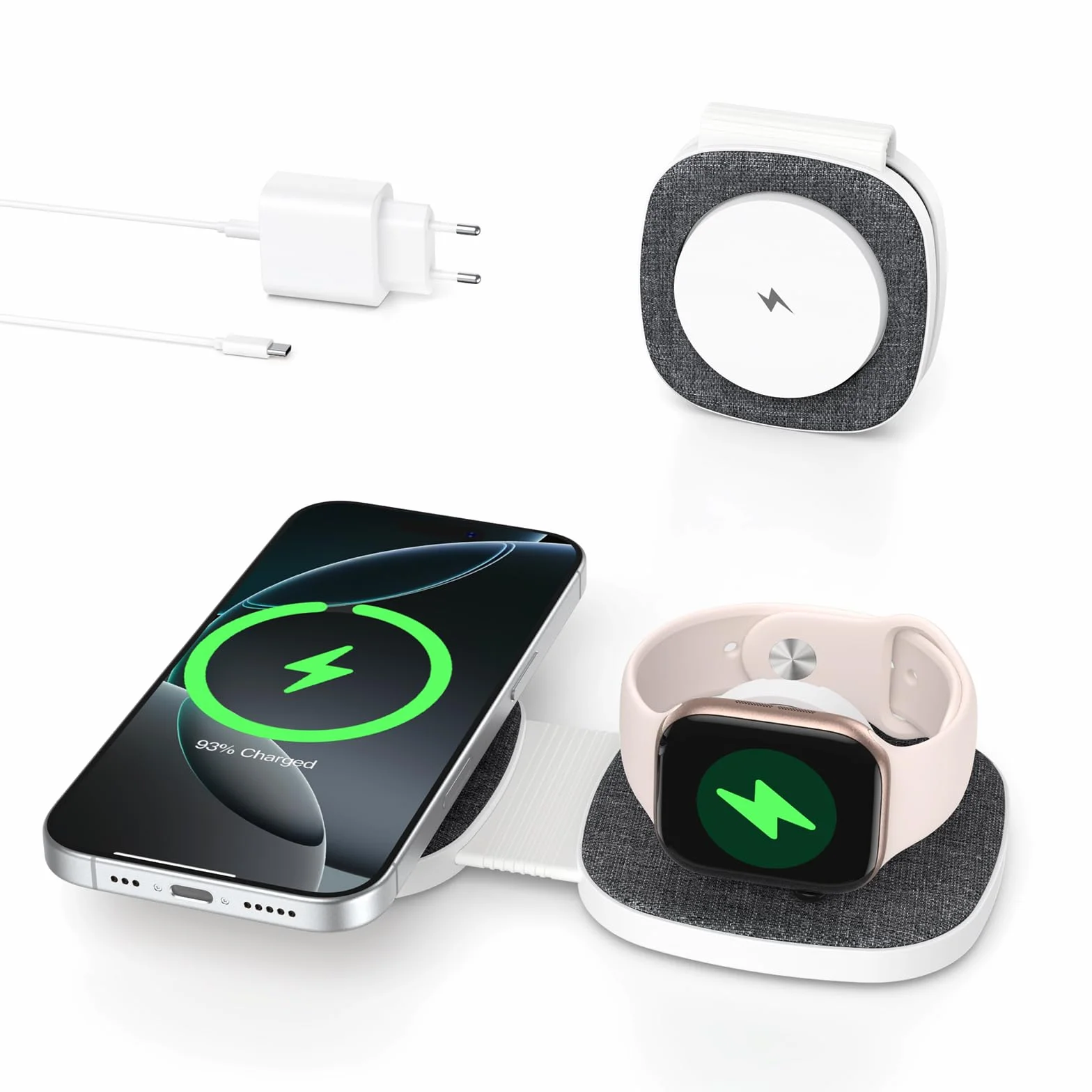 2 in 1 Caricatore Wireless per MagSafe Stazione Ricarica Pieghevole per iPhone 17, Air, 16, 15, 14, 13, 12 Series, per Apple Watch 11 10 9 8 7 6 5 4 3 2 SE/Ultra, per AirPods Magnetico