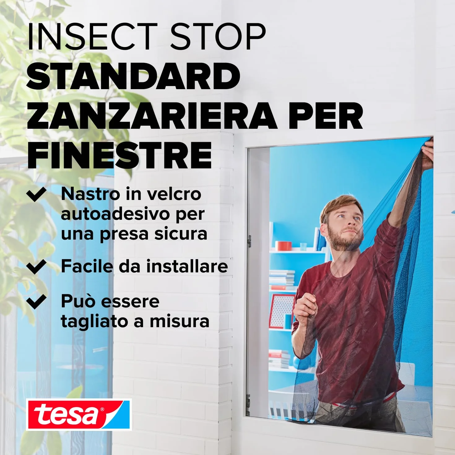 Tesa Insect Stop Zanzariere Attacca & Stacca STANDARD per Finestre Bianco 130x150 cm