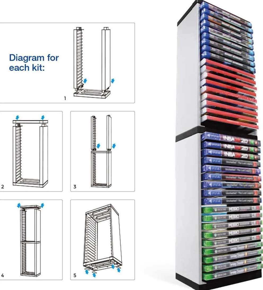 Queen.Y Supporto per Rack Torre di Archiviazione per Scatola di Dischi di Gioco per Ripiano di Archiviazione PS5 con 36 Pezzi di Dischi di Gioco, Supporto per Xbox Switch Games