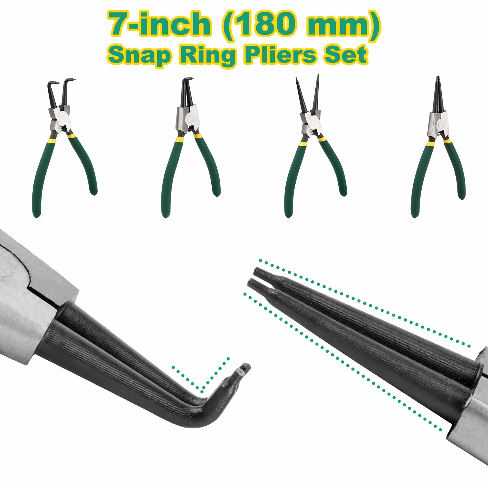 Set di 4 Pinze per Anelli di Sicurezza 180mm con Borsa Portatile, Punte Dritte e Curve