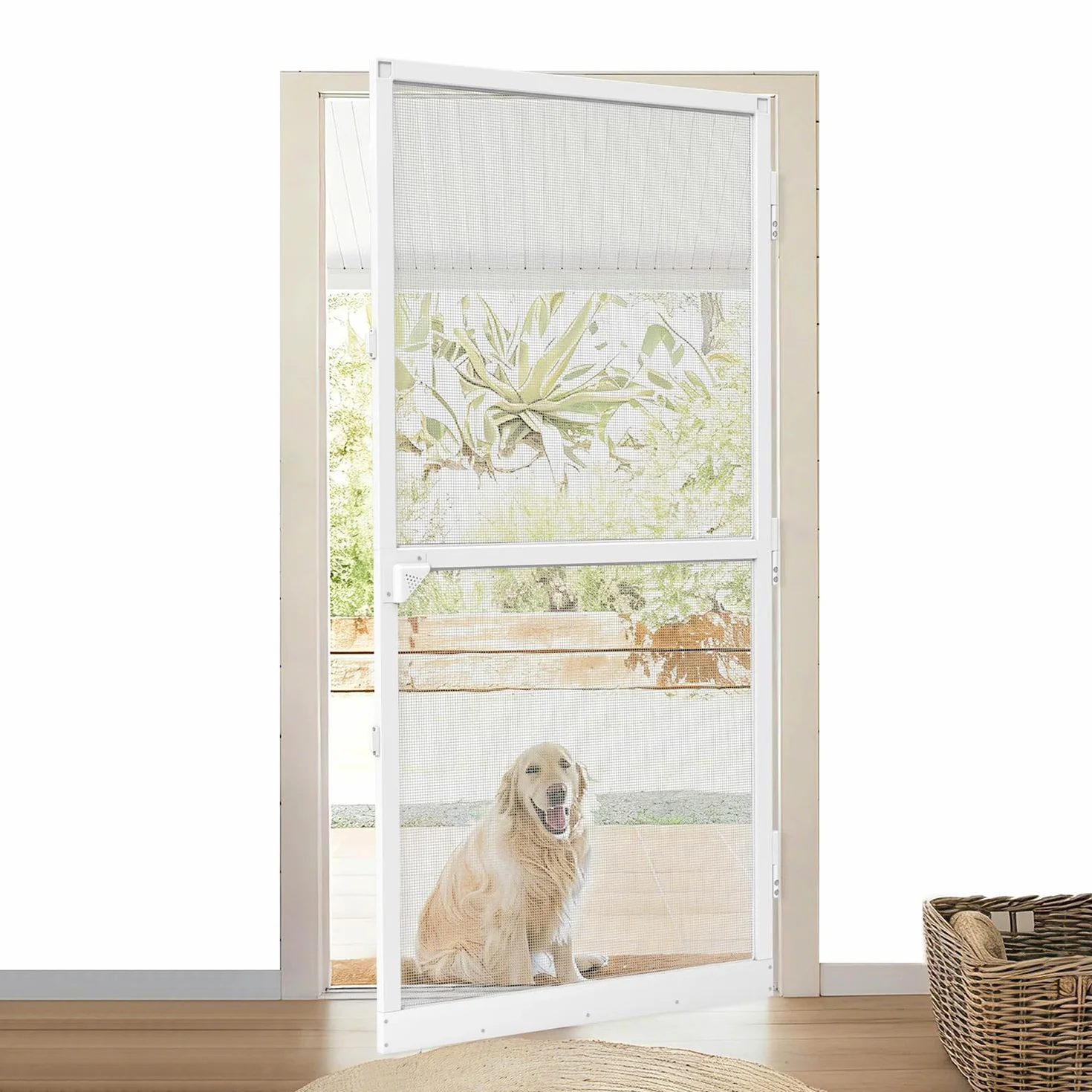 Aufun Zanzariera per porte fino a max. 120 x 240 cm, per porta con tessuto in fibra di vetro, Protezione Efficace Antinsetti Mosche, con telaio in alluminio bianco