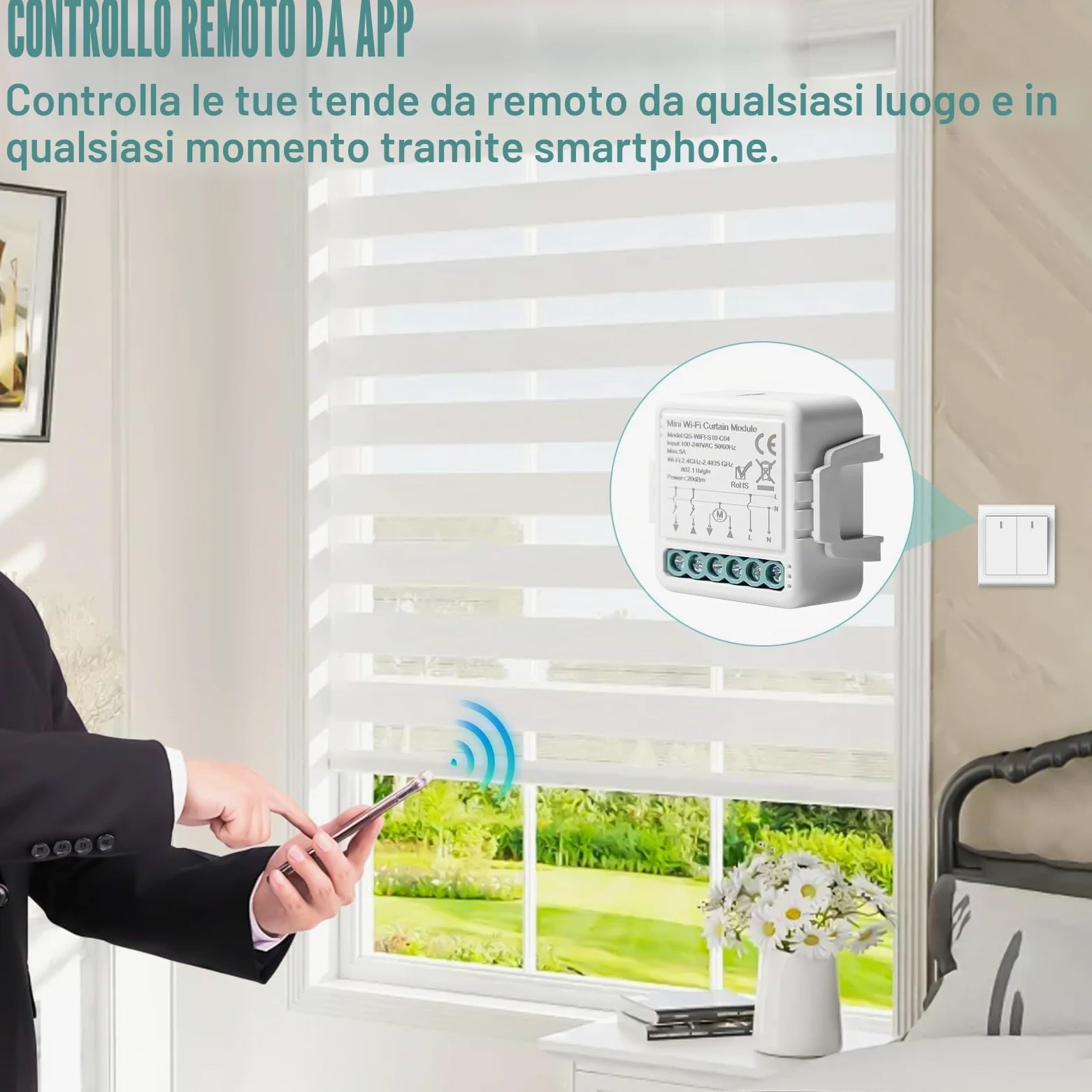 Tuya WiFi, interruttore per tapparelle, modulo per tapparelle, 2,4 GHz, controllo Alexa Smart, controllo app per tapparelle, funzionamento con Alexa/Google Home, 4 pezzi