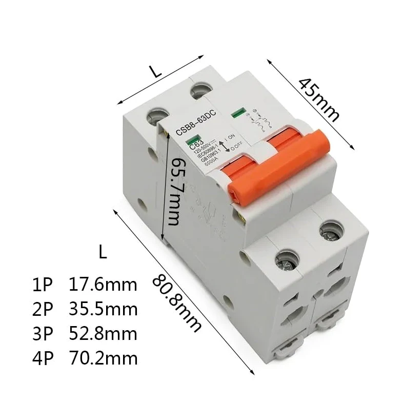Interruttore Magnetotermico Differenziale 1P 2P 3P 4P DC 250V-1000V 10Mini Solare MCB Fusibile Sistema Fotovoltaico Energia 3/6/10/16/20/25/32/40/50/63/80/100/125A(4,125A)