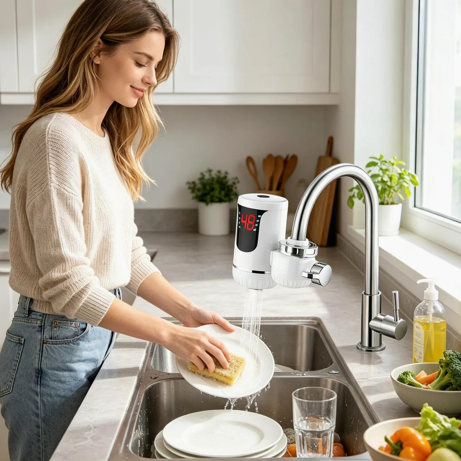 Parti riscaldanti rotanti del rubinetto dell'acqua calda istantaneo Fixat | Rubinetto elettrico impermeabile per lavandino, per cucina, casa, bagno, hotel, appartamento, elettrico B
